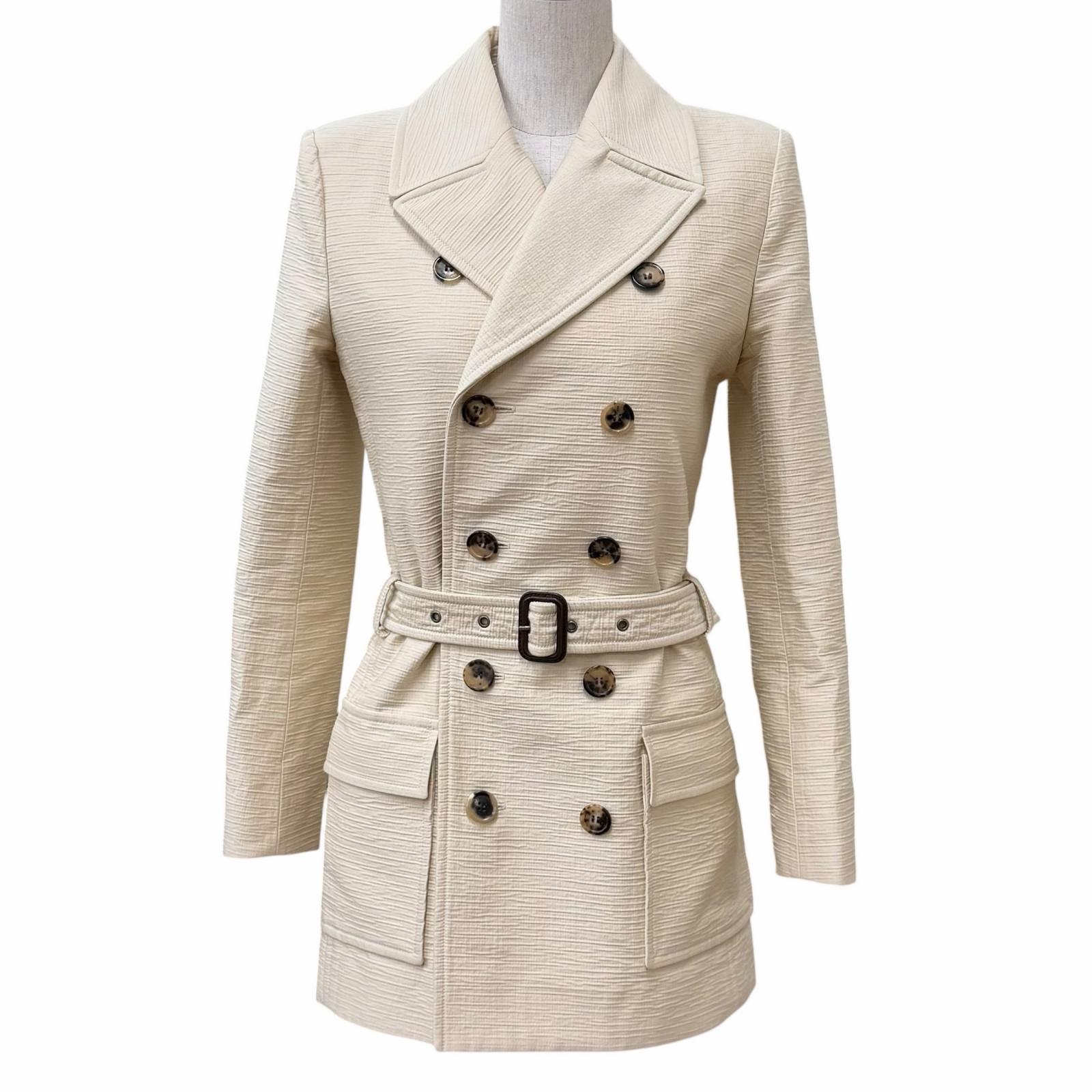 極美品★SAINT LAURENT PARIS サンローランパリ 24SS 778548 Saharienne Overcoat コットン100％ ベルト付 トレンチコート ライトベージュ イタリア製 36 正規品 レディース ガーメント・ハンガー付き 【中古】｜衣類＆ブランドリサイクル GREEN