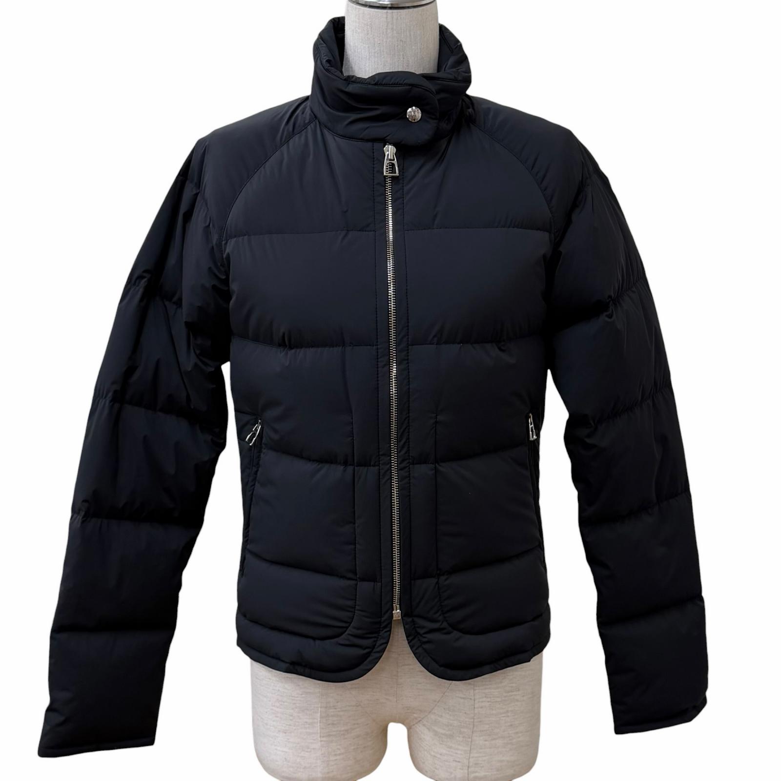 極美品★HERMES エルメス ピウミーノ セリエボタン 照明ランプ色合い ZIP UP 落ちこむ上衣 黒いこと XS イタリア製 置き目品 レディース  【中古】