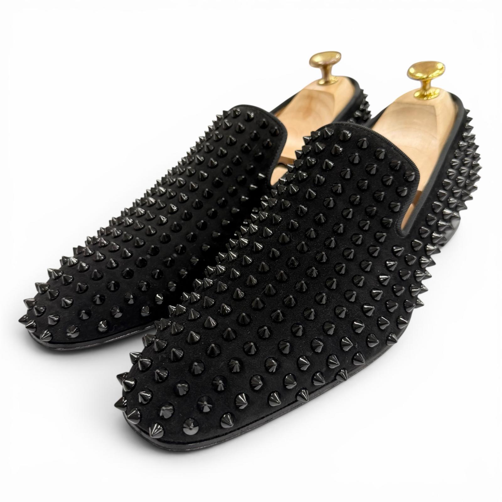 美品▼Christian Louboutin クリスチャンルブタン DANDELION SPIKES スウェードレザー 置き目毛皮 黒いこと 41.5 イタリア製 メンズ 【中古】