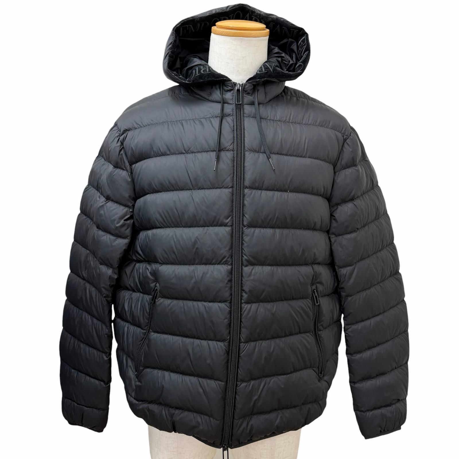 美品□EMPORIO ARMANI エン急性灰白髄炎 アルマーニ 2019年製 3H1B86 フーデッド 落ち込む上衣 パファージャケット 黒いこと 54 定まり品 メンズ【中古】
