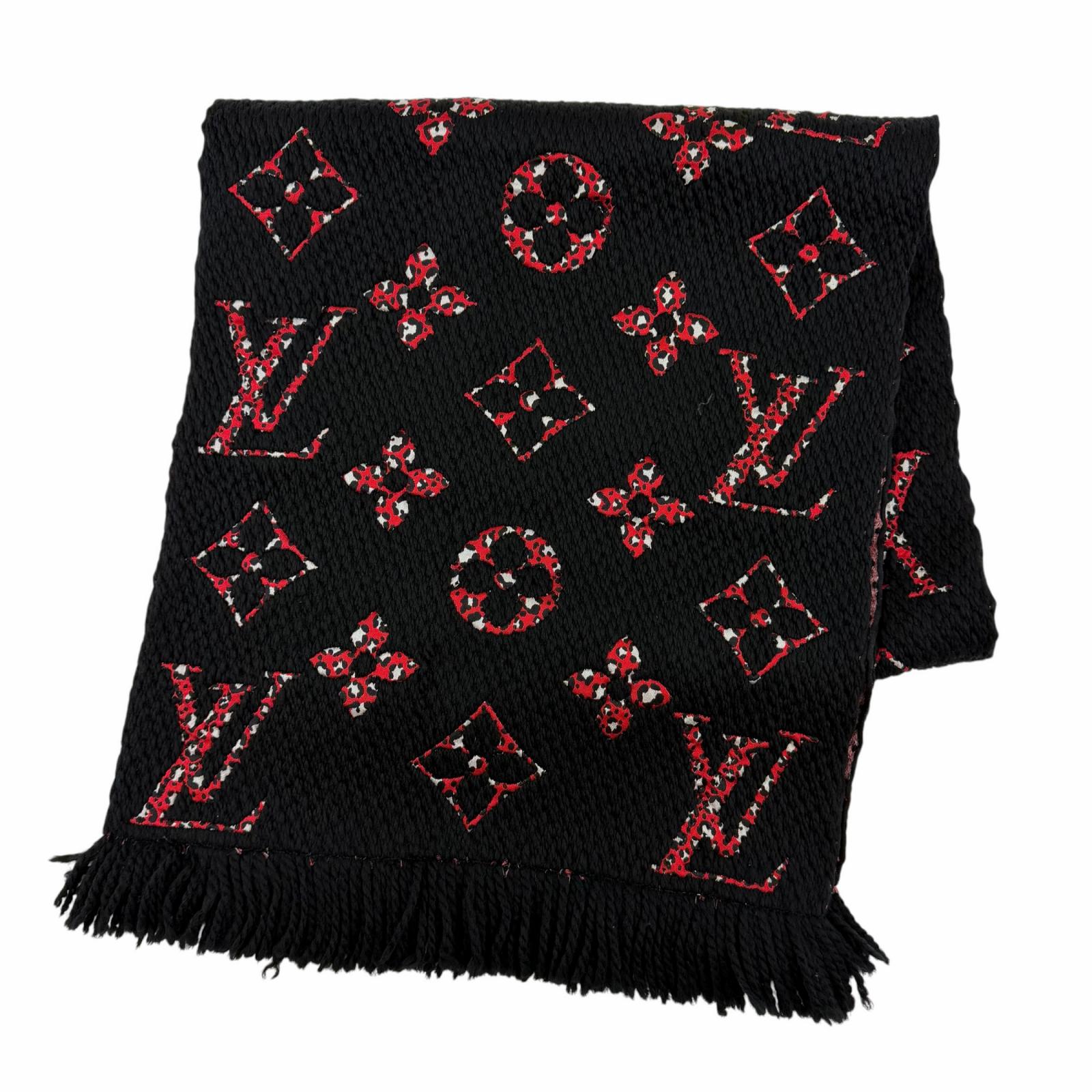 美品☆LOUIS VUITTON ルイヴィトン 2020年製 M76345 エシャルプ ジャイアントモノグラム ジャングル 羊毛 地絹 えり巻き 黒いこと イタリア製 置き目品 レディース 【中古】