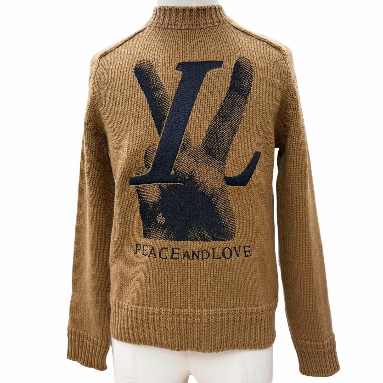 美品▼LOUIS VUITTON ルイヴィトン HFN96W PEACE AND LOVE カシミール ビキューナブレンド LVロゴタイプ お手々 編み物スウェーター 赤銅色 XS イタリア製 置き目品 メンズ 【中古】