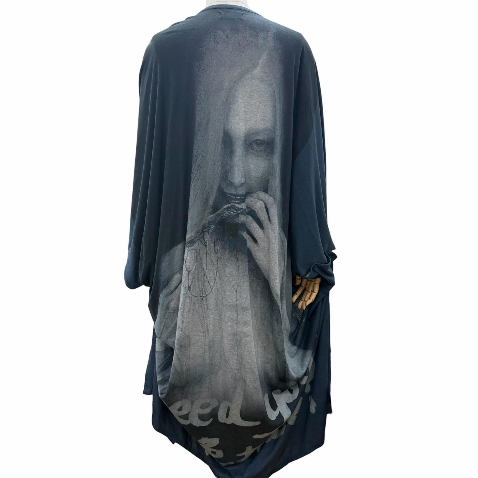 美品□Yohji Yamamoto POUR HOMME ヨウジヤマモト プールオム 18SS HW-T69-279 内田すずめ 拒食と自爆 マント ポンチョ ロングジレー 米国海軍 青碧 3 日本製 定め事品 メンズ 【中古】