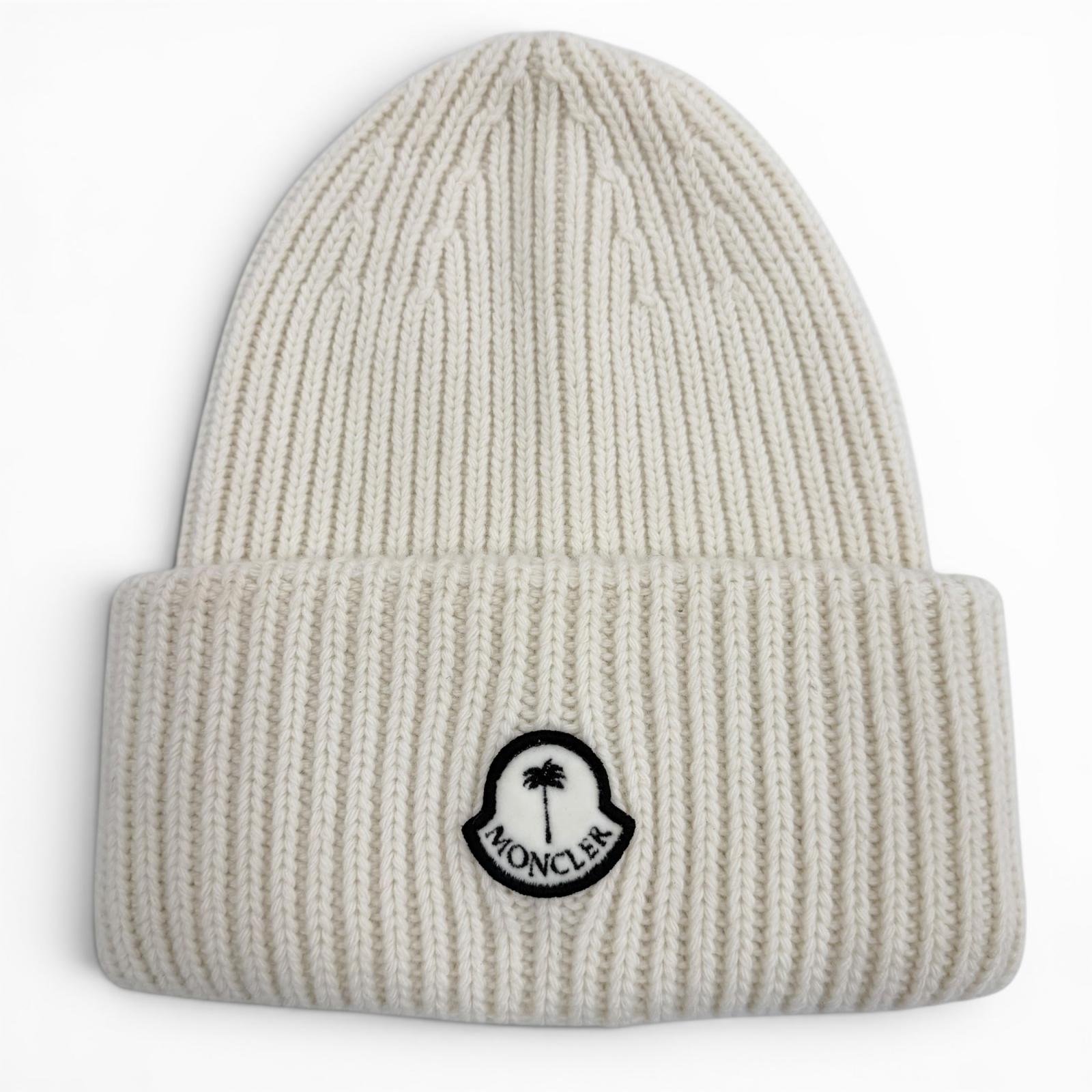 極美品▼MONCLER GENIUS 8 Palm Angels モンクレール ジーニアス 8 パーム エンジェルス ウール100% ワッペン付き 帽子 ニットキャップ アイボリー ブルガリア製 正規品 メンズ 【中古】|衣類&ブランドリサイクル GREEN