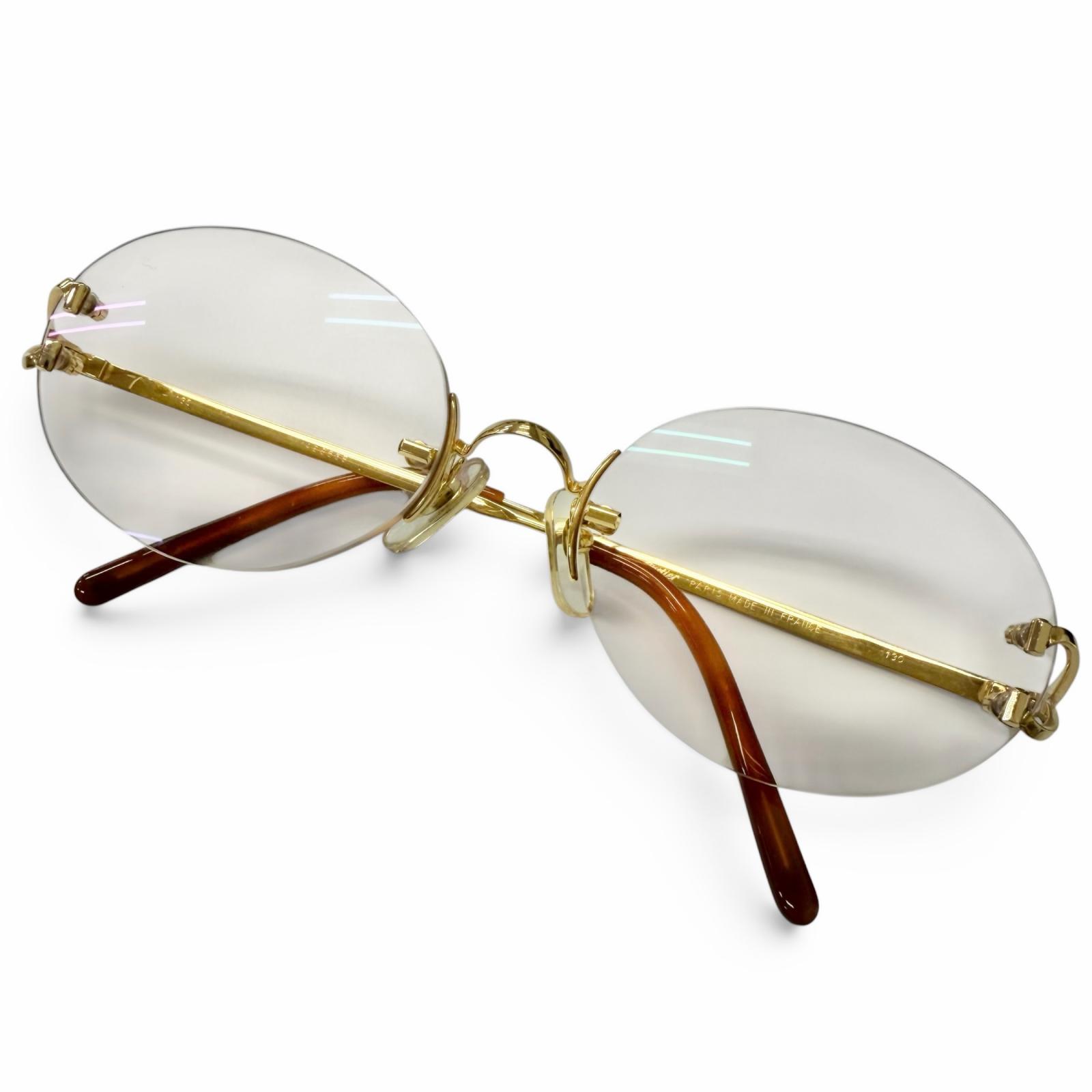美品□Cartier カルティエ オーバル水晶体 ツーポイント リム受け答え 眼鏡 メガネ アイウェア ゴールド 赤銅色 □18 度入り口・入口 フランス共和国製 メンズ 【中古】