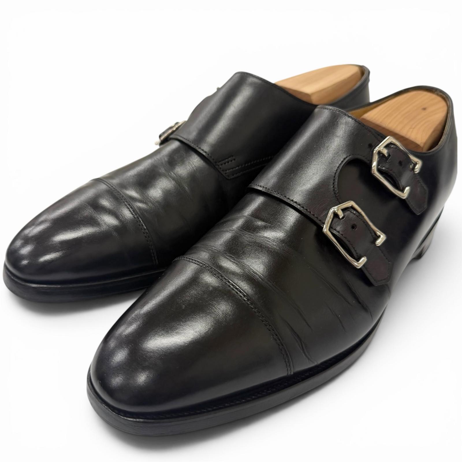 【ドンドン思いなおす】良品□John Lobb ジョンロブ CAMORNE II なめし革 ダブルモンクストラップ キャップトゥ 御召しものシューズ 黒いこと 6 イングランド製 メンズ 【中古】