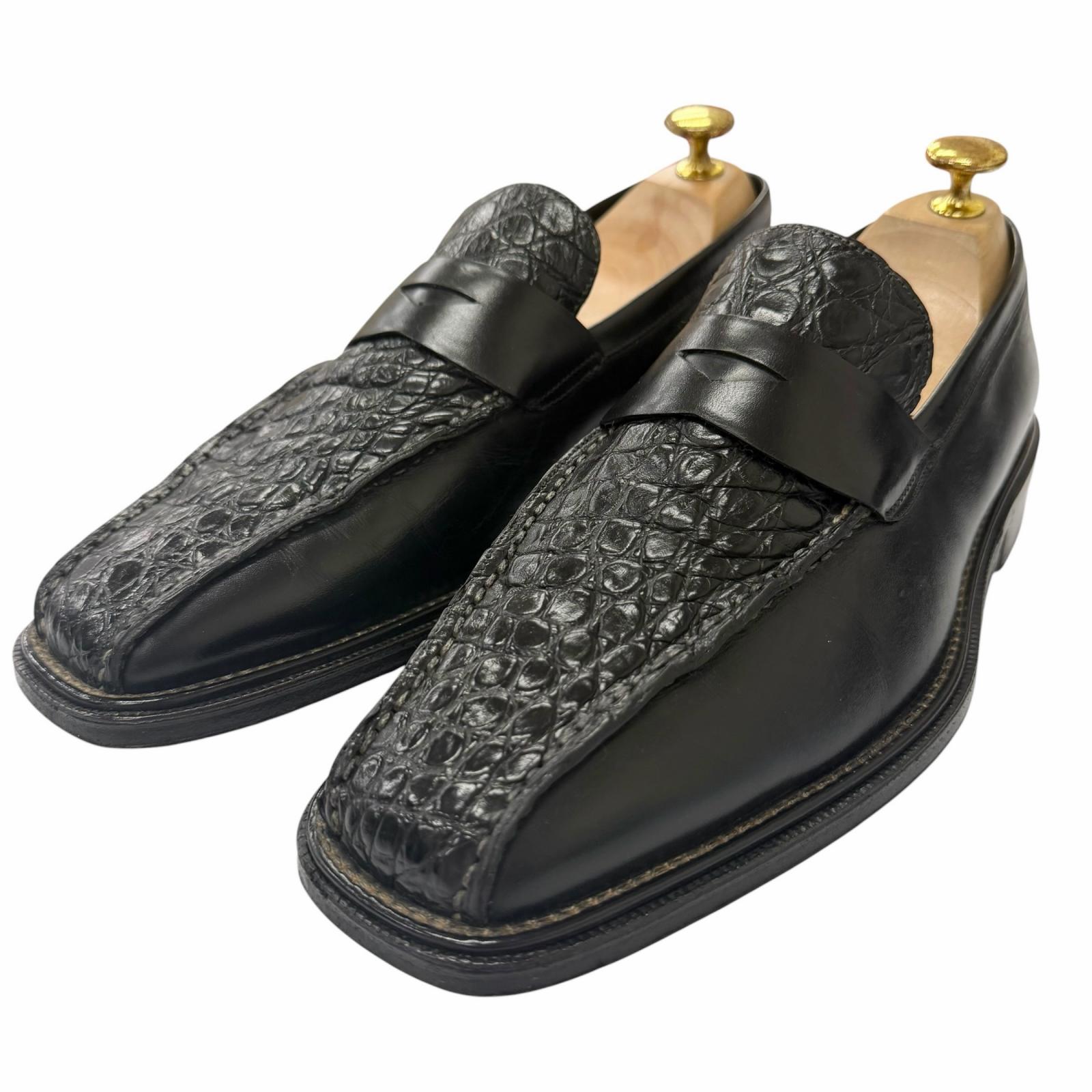 【ドンドン見直し】美品□Ermenegildo Zegna エルメネジルドゼニア レザー 一部クロコダイル Napoli Couture コイン ローファー ブラック 6.5 メンズ【中古】|衣類&ブランドリサイクル GREEN