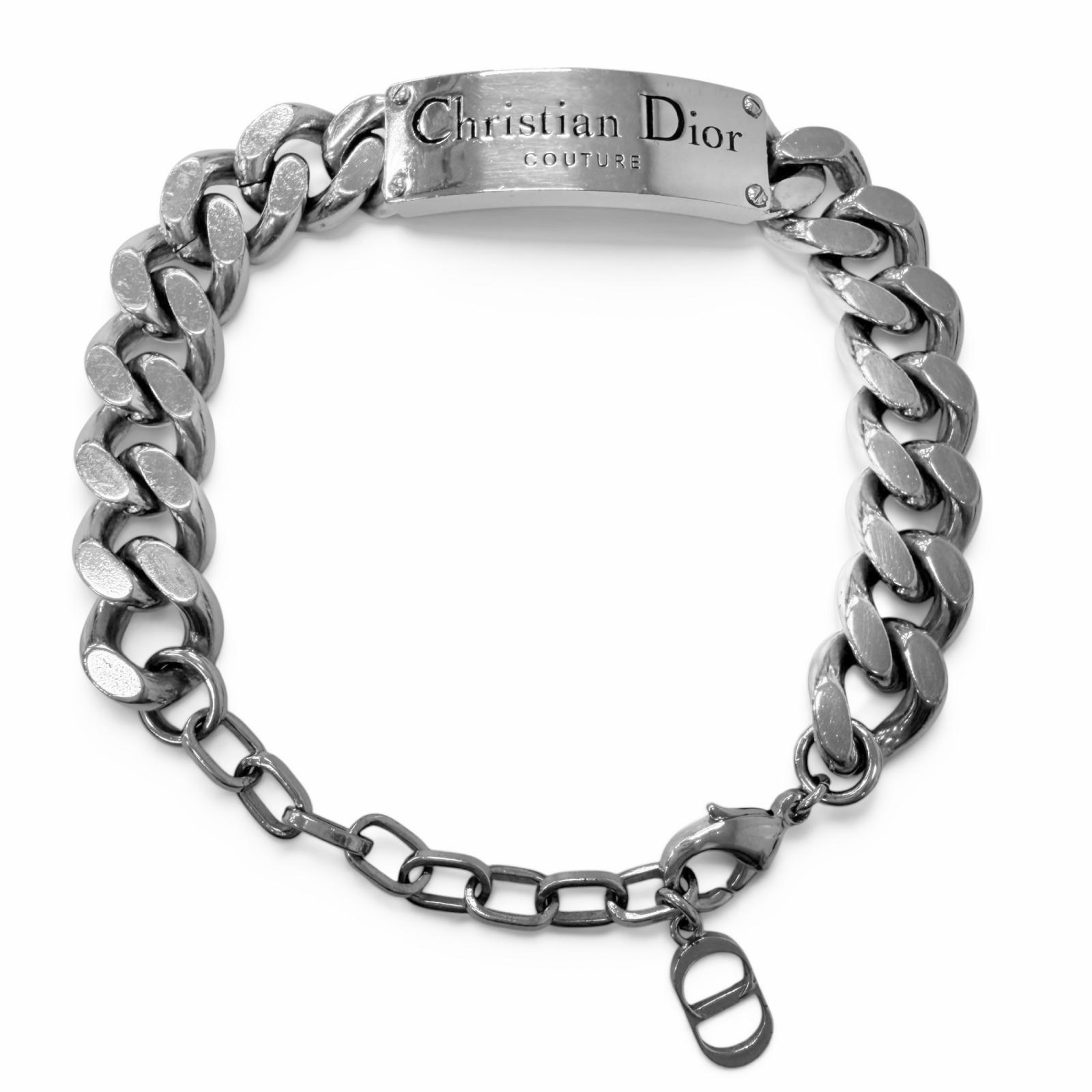 美品□Christian Dior ディオール クチュール ロゴタイプお皿 チェーン店 腕輪 添え物 しろがね色 メンズ牡【中古】