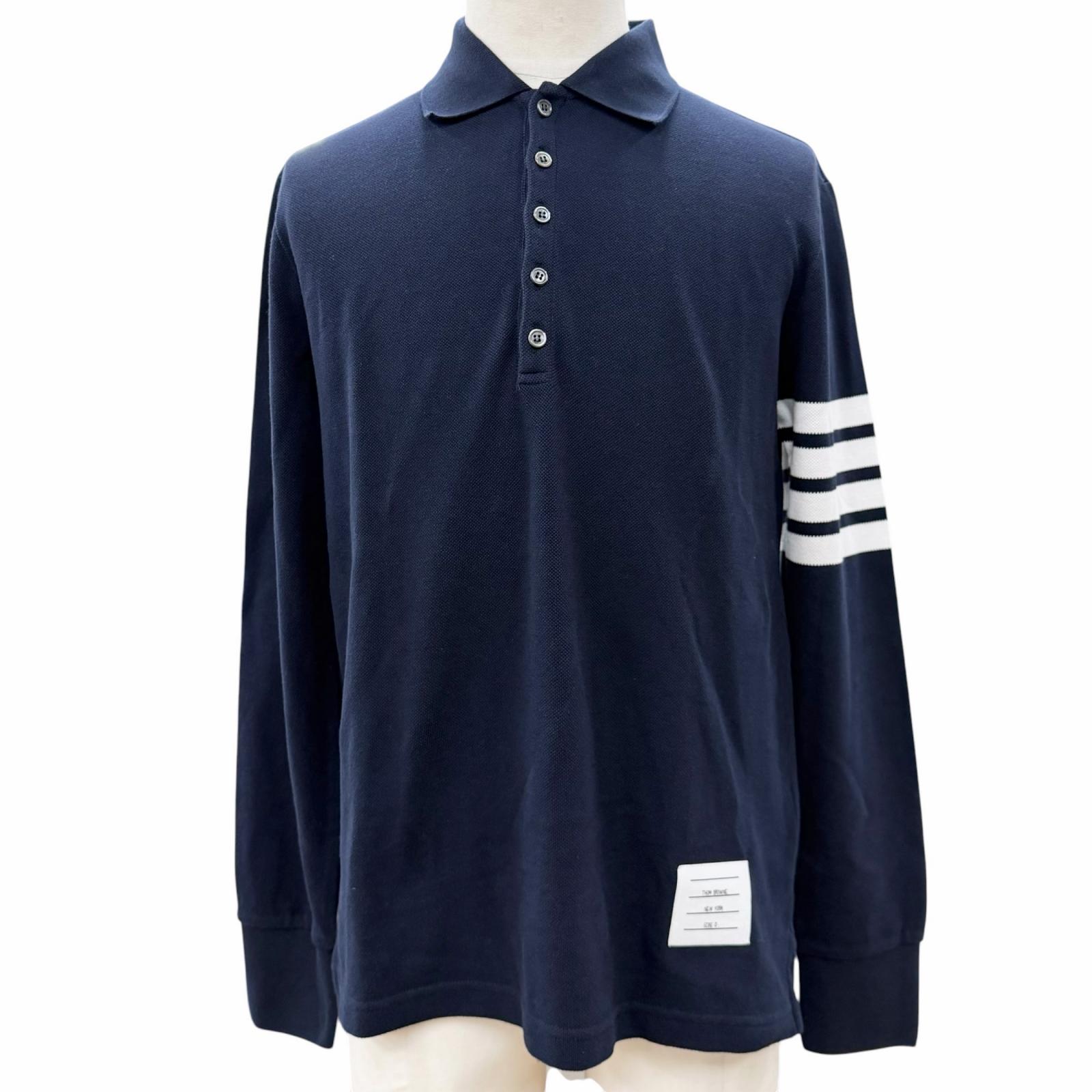 美品▼THOM BROWNE トム赤銅色 MJP137B-07976-415 Classic Pique 2003 4-Bar Polo 綿織物100% 長袖スポーツシャツ ダークネイビー 0 イタリア製 置き目品 メンズ  【中古】
