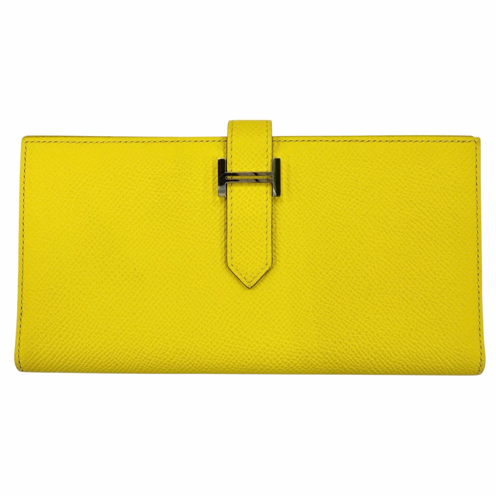 美品☆HERMES エルメス ベアンスフレ ヴォーエプソン ジョーヌナプル しろがね色金具 ロングウォレット 長金入れ B目じるし フランス共和国製 レディース 箱付き添い人 【中古】
