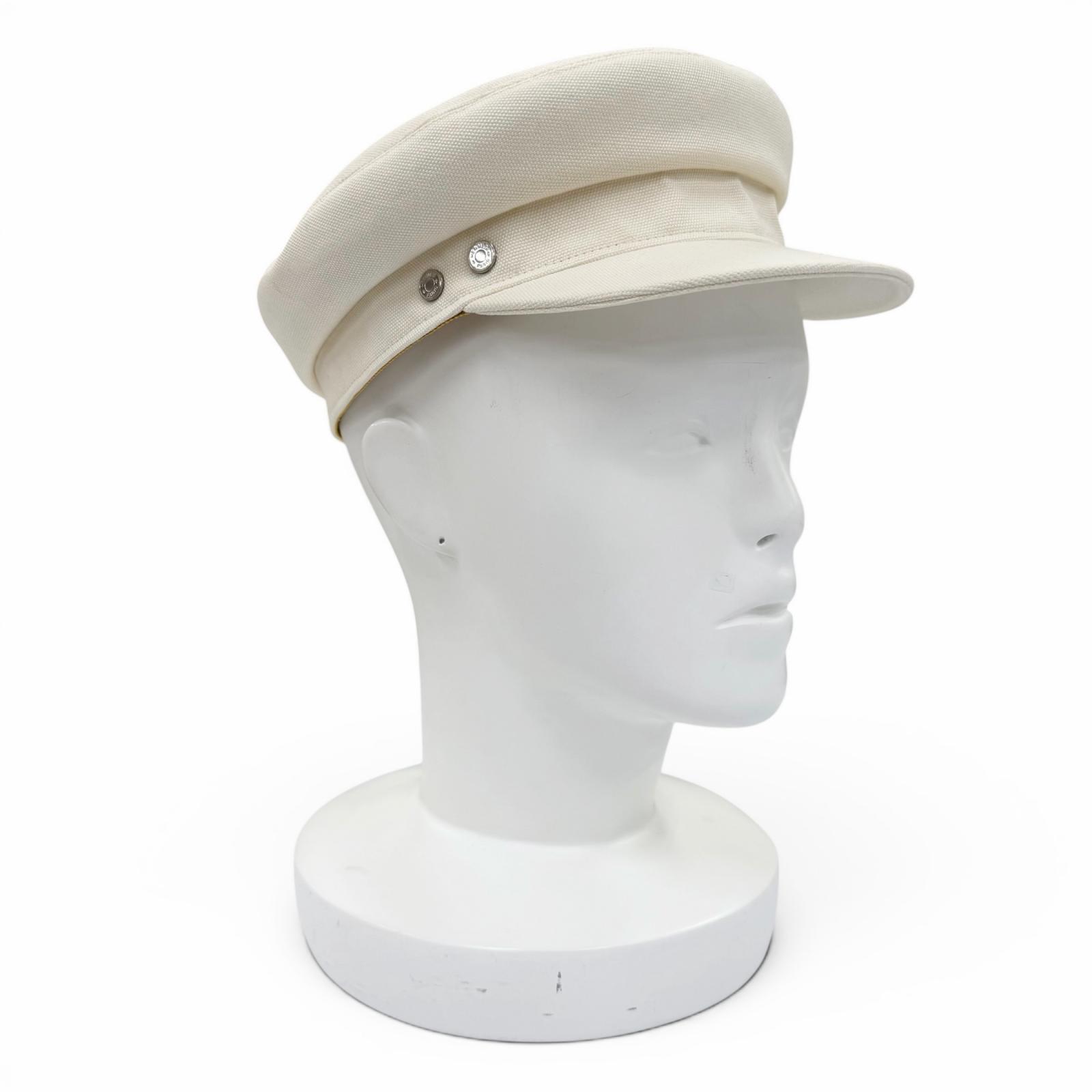 極美品☆HERMES エルメス ヴォーバン 綿織物100％ しろがね色金具 セリエ金具 キャスケット 象牙色 57 フランス共和国製 置き目品 レディース  【中古】