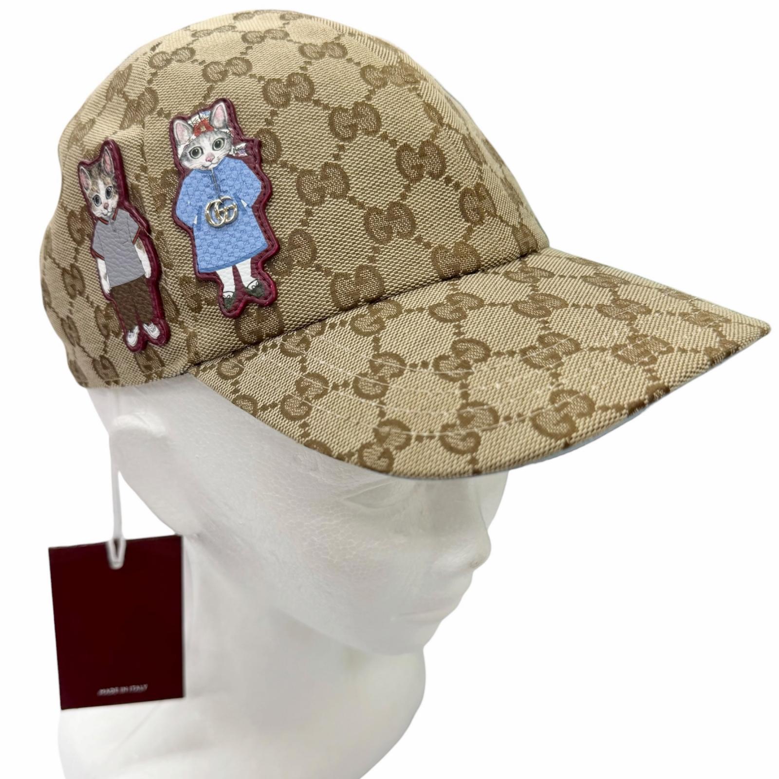 未当てはめる品□GUCCI グッチ 25年製 847862 ヒグチユウコ 洋弓＆ボリス GG帆布 構成要素子ヒツジなめし革 日本制限事項 野球旗がしら ベージュ M/57糎 イタリア製 定まり品 メンズ 保護すること袋付き添い人 【中古】