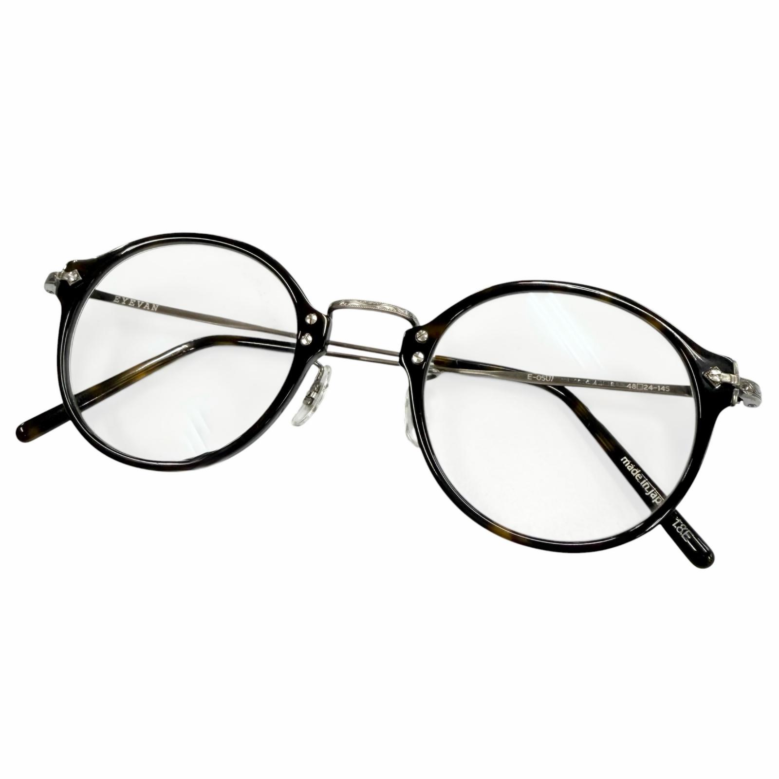 極美品▼EYEVAN アイヴァン E-0507 7285 ベッコウ柄 豆の町 眼鏡 メガネ アイウェア 黒いこと ガンメタリック 48□24-145 メンズ  【中古】