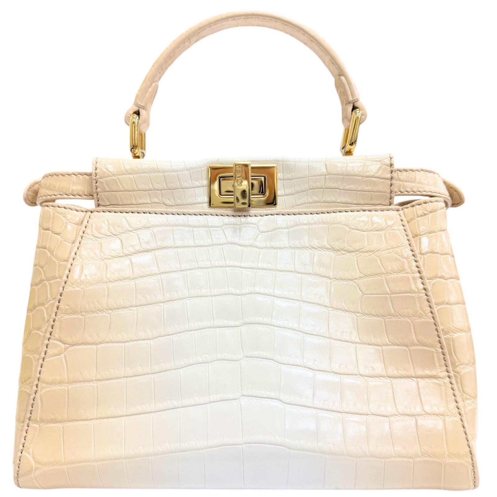 極美品△FENDI フェンディ 8BN244 ピーカブー 冷コーニック ミニ クロコダイルレザー 2WAY ハンドバック ショルダーバッグ ベージュ 白いこと イタリア製 レディース 箱・保護すること袋付き添い人 【中古】