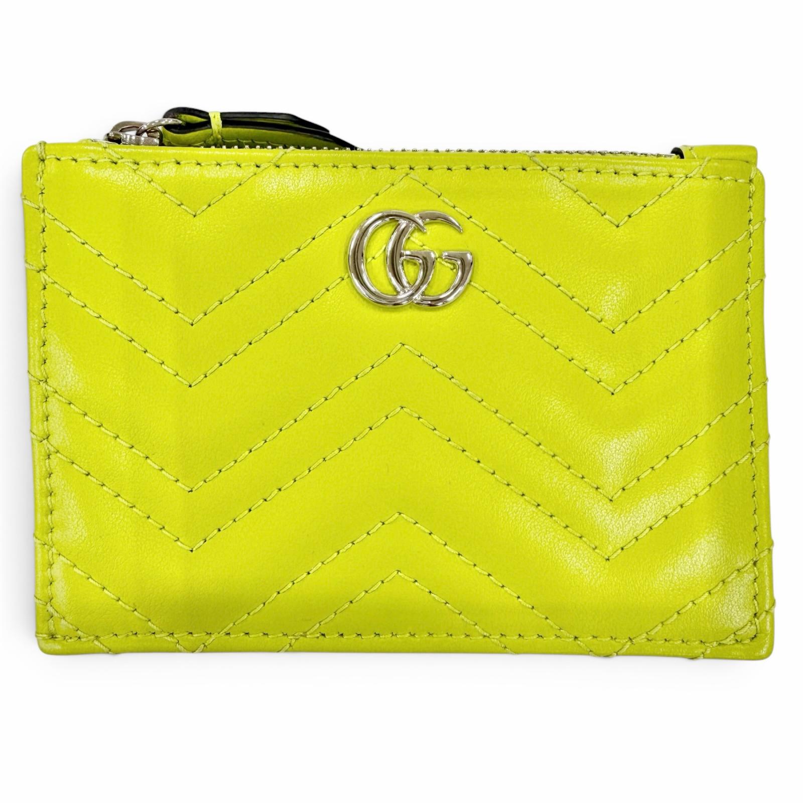 極美品☆GUCCI グッチ 837747 GGマーモント ダブルG なめし革 手当たり容れもの 手当たり輪っか コインケース ライトグリーン イタリア製 レディース 箱・保護すること袋付き添い人 【中古】