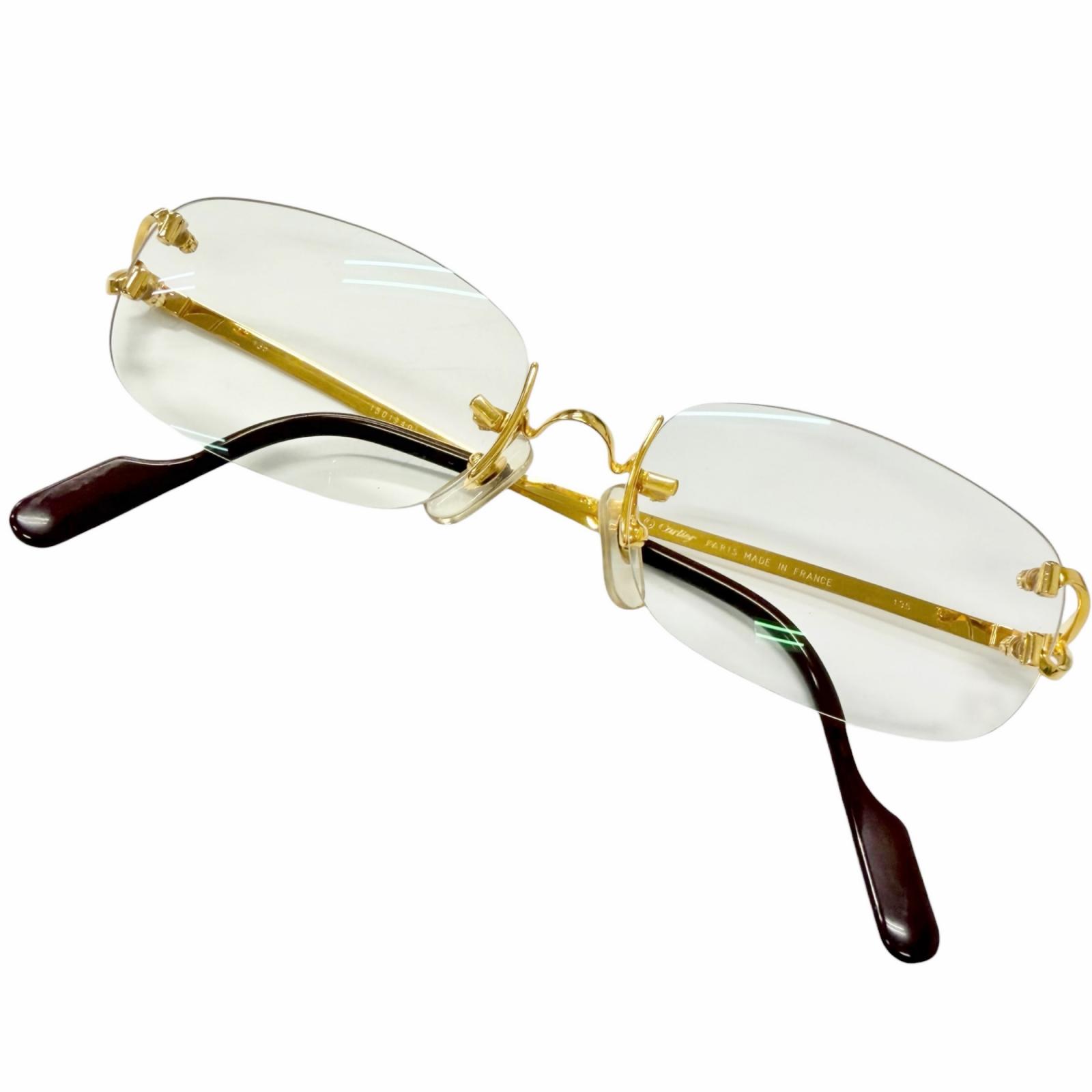 美品□Cartier カルティエ ヴィンテージ 2Cデコール リムレス ツーポイント メガネ 眼鏡 アイウェア ゴールド ボルドー □16 度入り フランス製 メンズ 【中古】|衣類&ブランドリサイクル GREEN