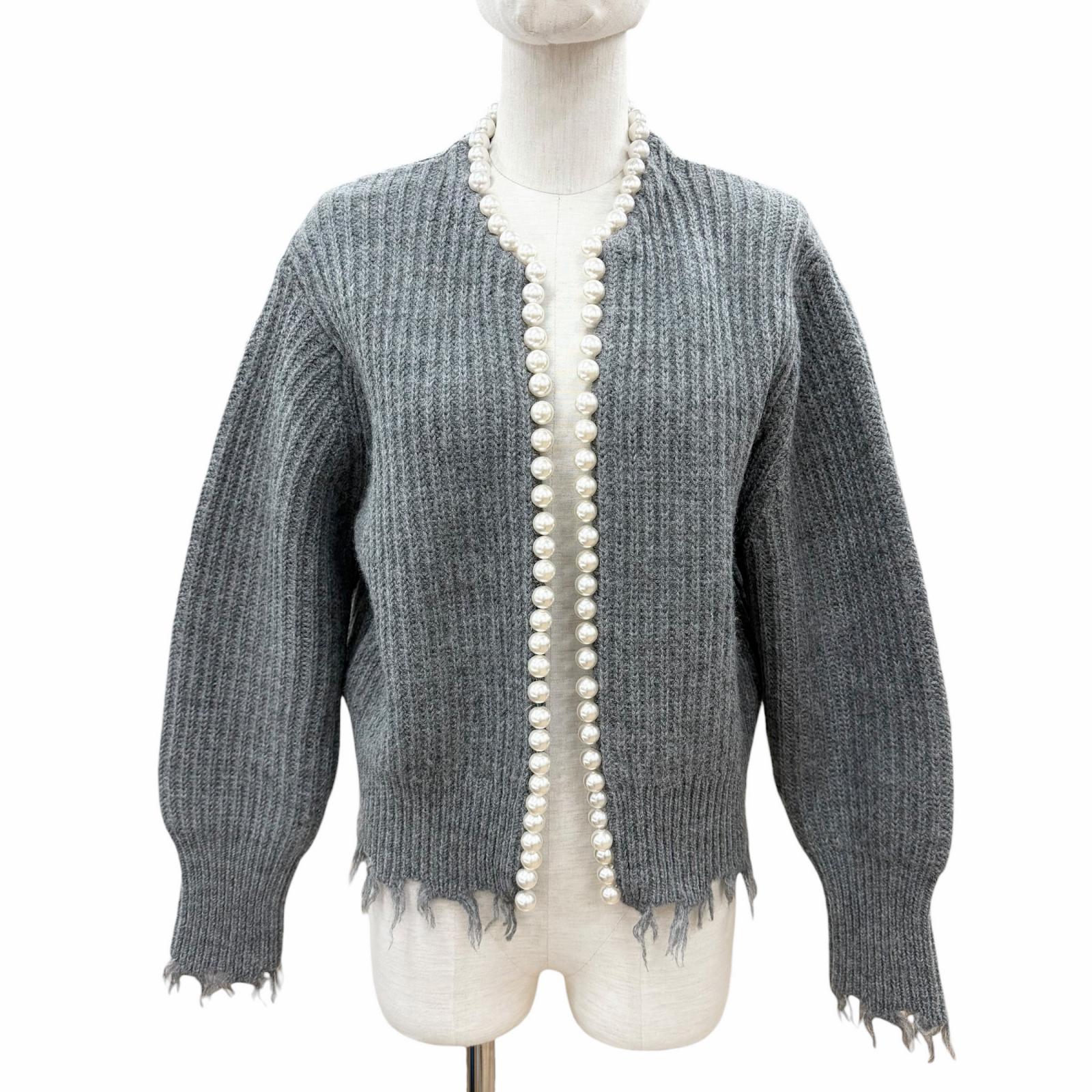 極美品◇MADISONBLUE マディソン青色 22AW 羊毛100％ PEARL DAMAGE CD BRITISH WOOL パール付 不都合産業 ジレー 00 薄墨色 置き目品 レディース 【中古】