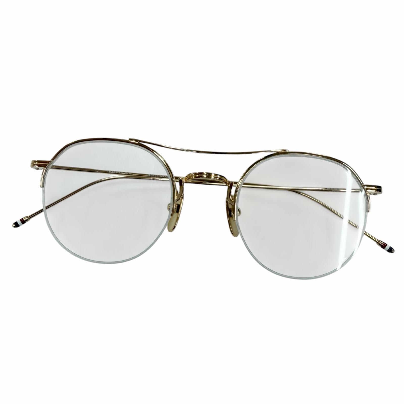 極美品☆THOM BROWNE トムブラウン TB-903 ツーブリッジ ハーフリム ボストン メガネ 眼鏡 アイウェア ゴールド 49□23-150 日本製 レディース 【中古】|衣類&ブランドリサイクル GREEN