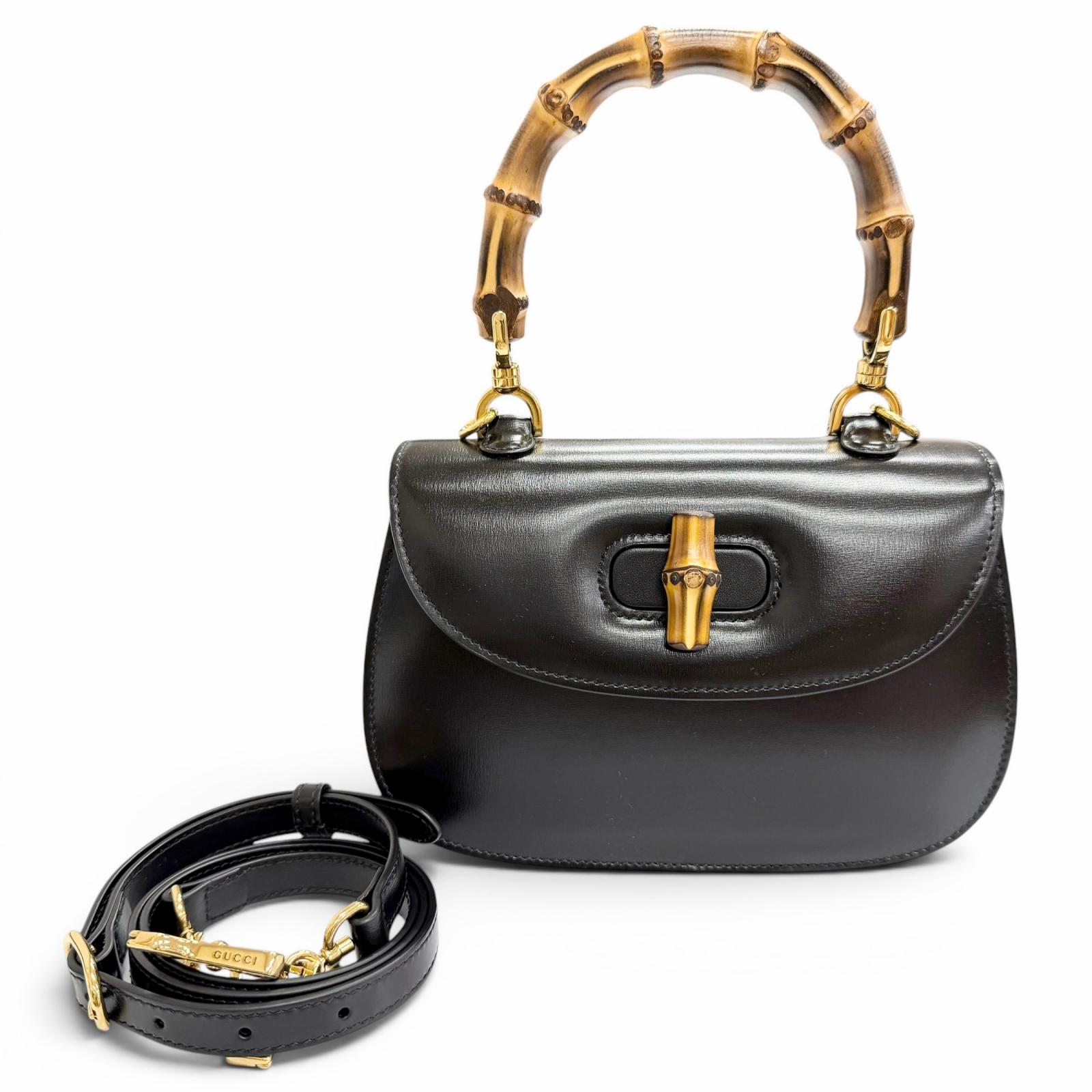 未当て嵌める品△GUCCI グッチ 675797 バンブー 1947 スモール とっ始め手持ち部分 2WAY なめし革 ハンドバック ショルダーバッグ 黒いこと イタリア製 レディース 保護すること袋付き添い人 【中古】