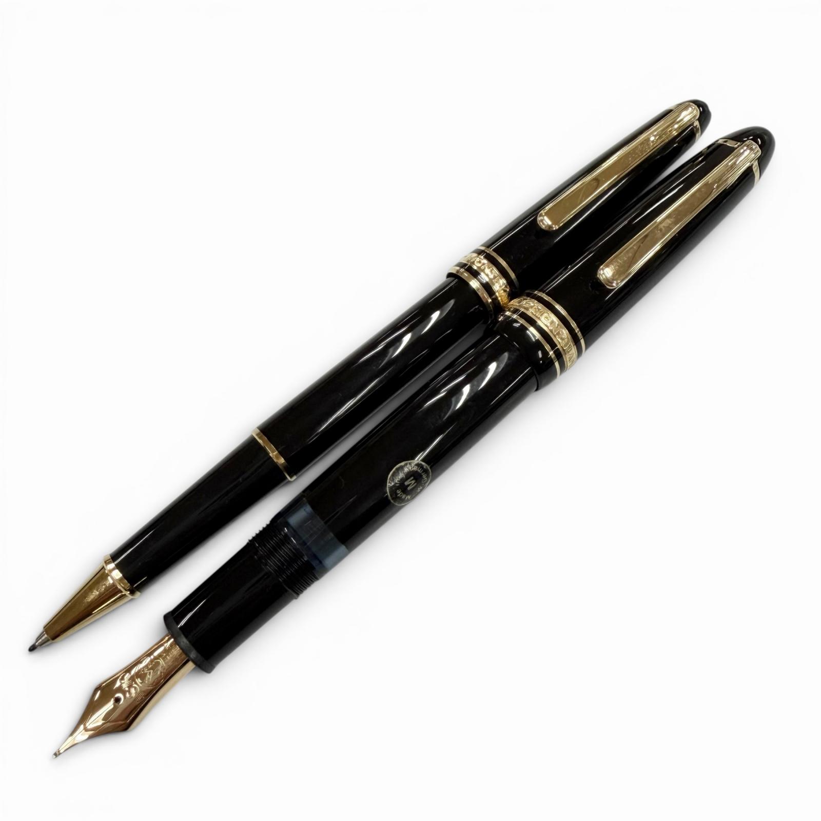 極美品▼MONTBLANC モンブラン マイスターシュテュック 146 古典派音楽 書き込み先14K Mニブ 白いことはやりっ児 筆 ボールペン 2本書き割り 黒いこと ゴールド ＦＲＧ製 メンズ 書きあらわす突きとめる済み 箱付き添い人 【中古】