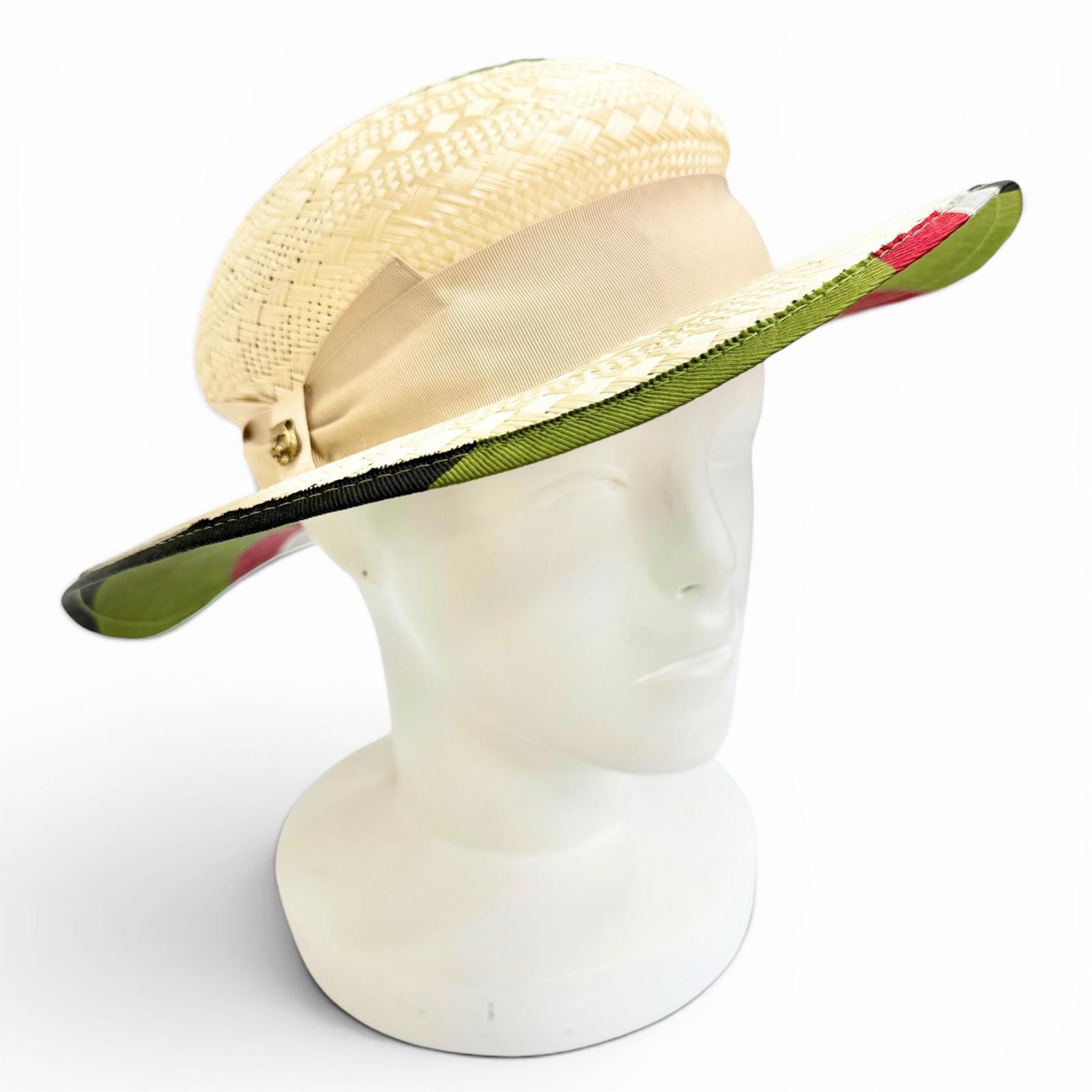 美品△GUCCI グッチ 構成要素地絹混 虎頭顱 シュロの葉磁気テープ 麦わら帽子 かんかん帽 自然的 L 59珊 イタリア製 定め事品 レディース オススメ◎ 【中古】
