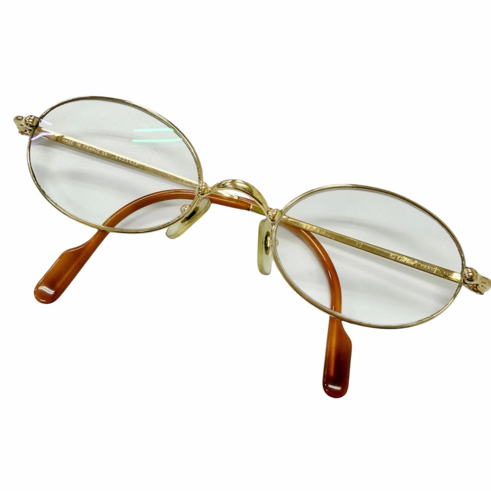 良品□Cartier カルティエ ヴィンテージ トリニティ オーバル型 眼鏡 メガネ アイウェア ゴールド 49□21 度入り口・入口 フランス共和国製 メンズ【中古】