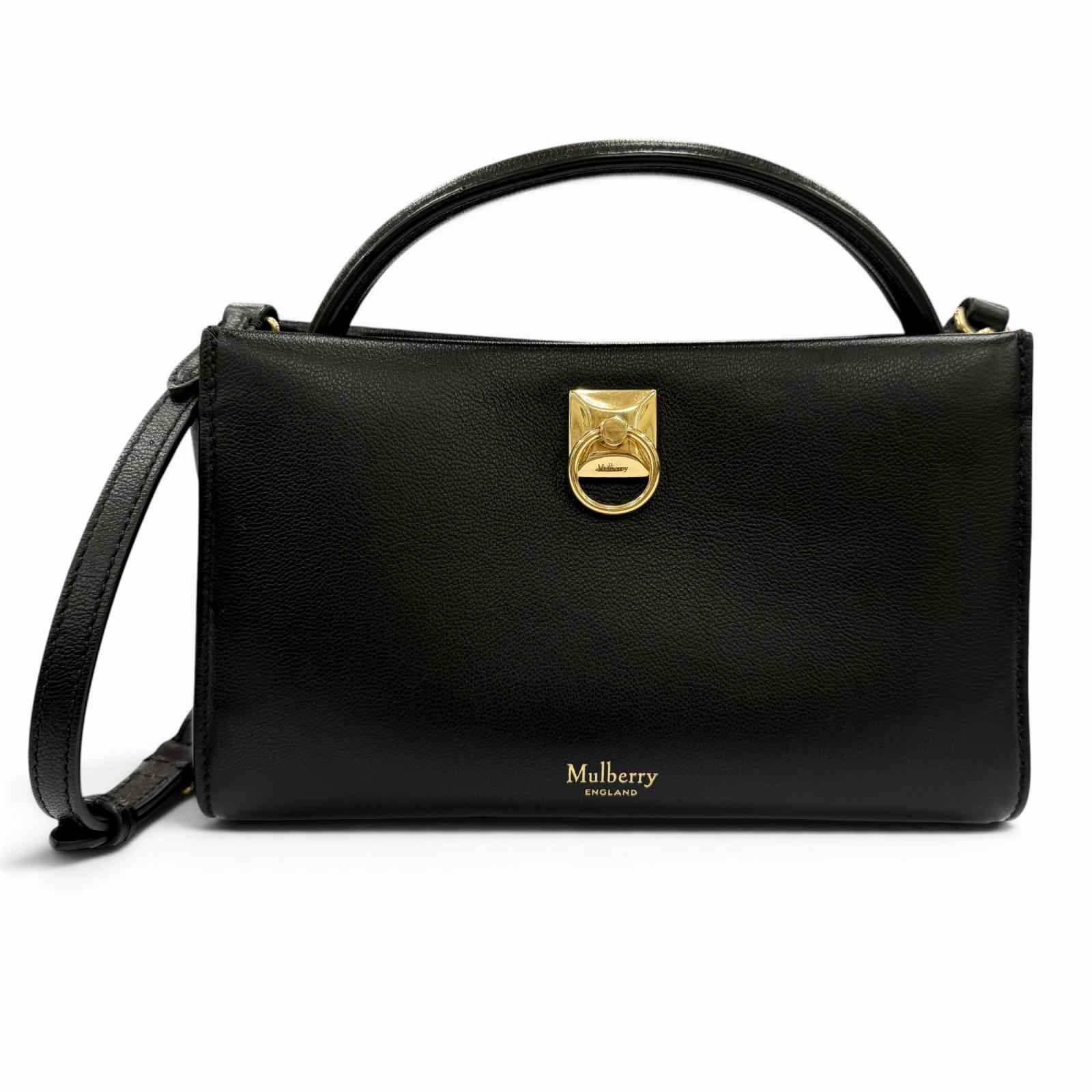 極美品◇MULBERRY マル木の実 Mini iris ミニ 花ショウブ Classic Grain 2WAY なめし革 御手手 ショルダーバッグ 黒いこと レディース 保護すること袋付き添い人 【中古】