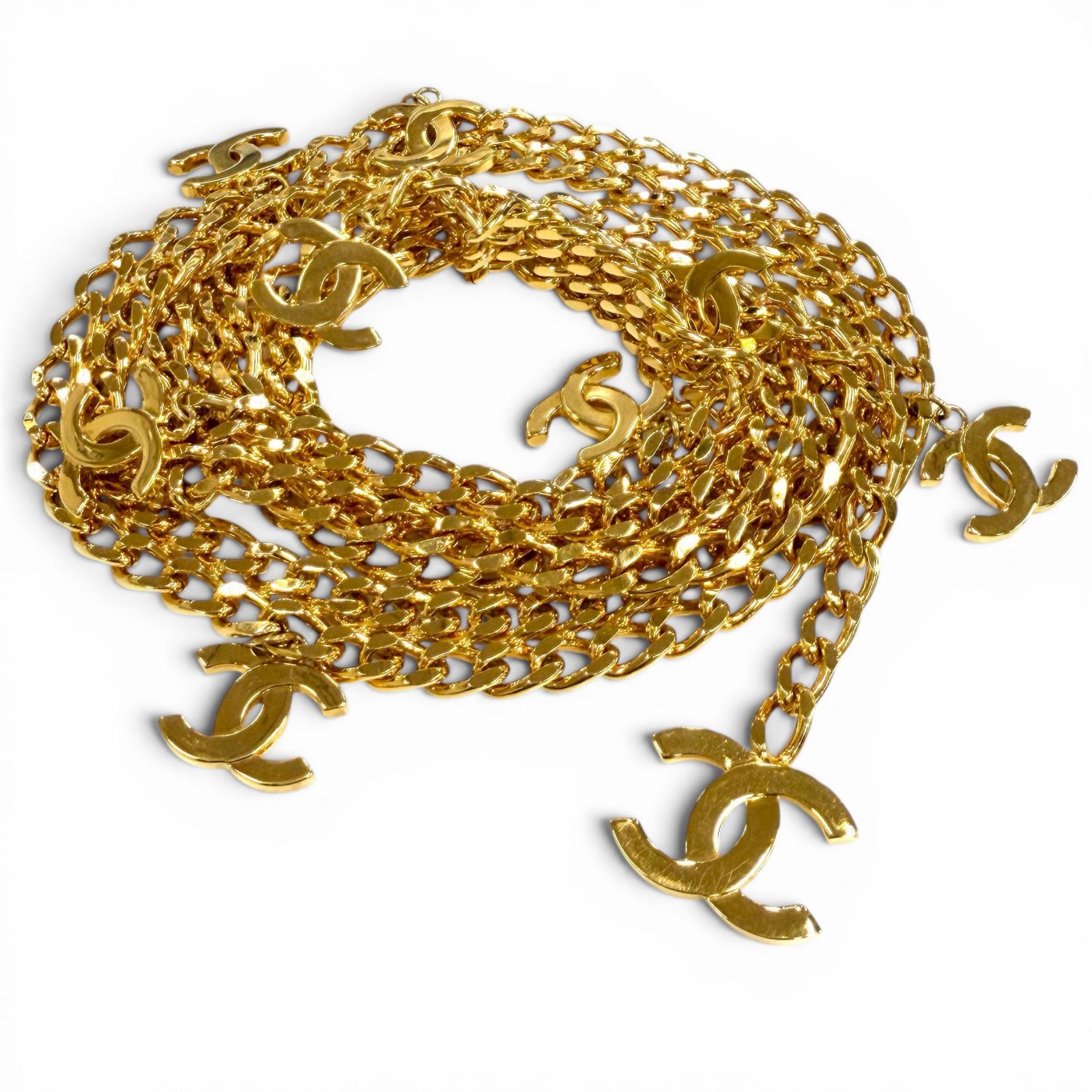 極美品★CHANEL シャネル ヴィンテージ 97A ココマーク チェーン店三尺帯 ゴールド レディース 【中古】