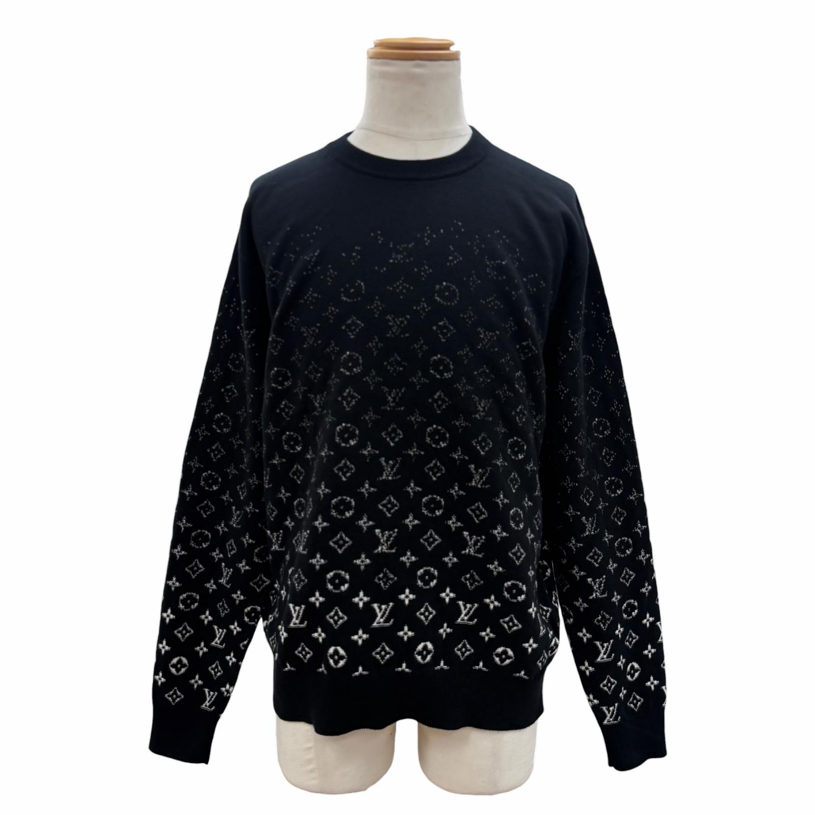 美品▼LOUIS VUITTON ルイヴィトン 2022年製 HKN44W モノグラムグラディエント 綿織物100% ロゴタイプ一皿付き添い人 労働者の一団のど首 ティーシャツ 編み物 スウェーター 黒いこと M イタリア製 置き目品 メンズ 【中古】