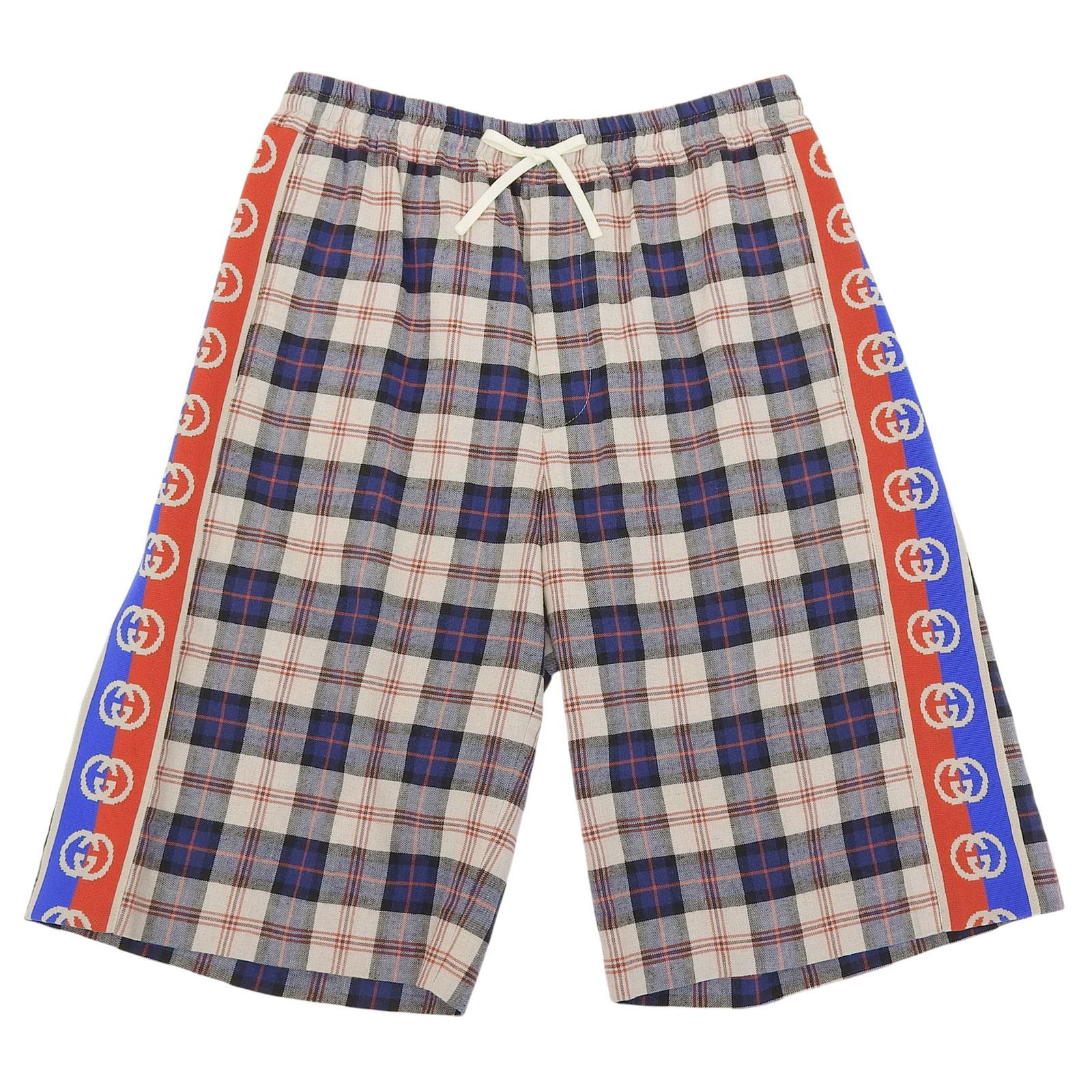 極美品▲GUCCI グッチ 625893 リネン混 照合のしるし柄 インターロッキングG 側面伝達ルート 二分の一ズボン下 マルチ 46 イタリア製 定め事品 メンズ 【中古】