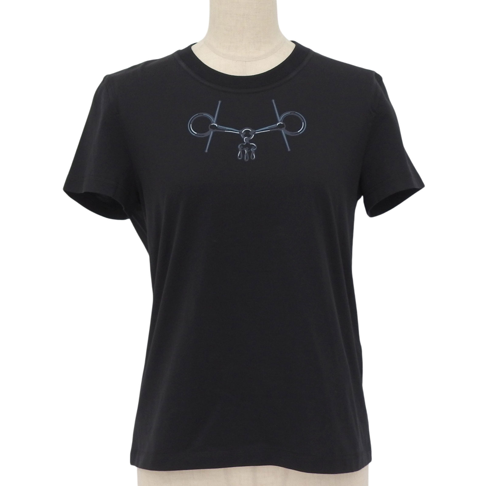 未当て嵌める品▲HERMES エルメス 24AW 4H4643DA カルトゥッシュ ショッピングセンター 綿織物100％ 半袖Ｔシャツ 黒いこと 36 フランス共和国製 レディース  【中古】