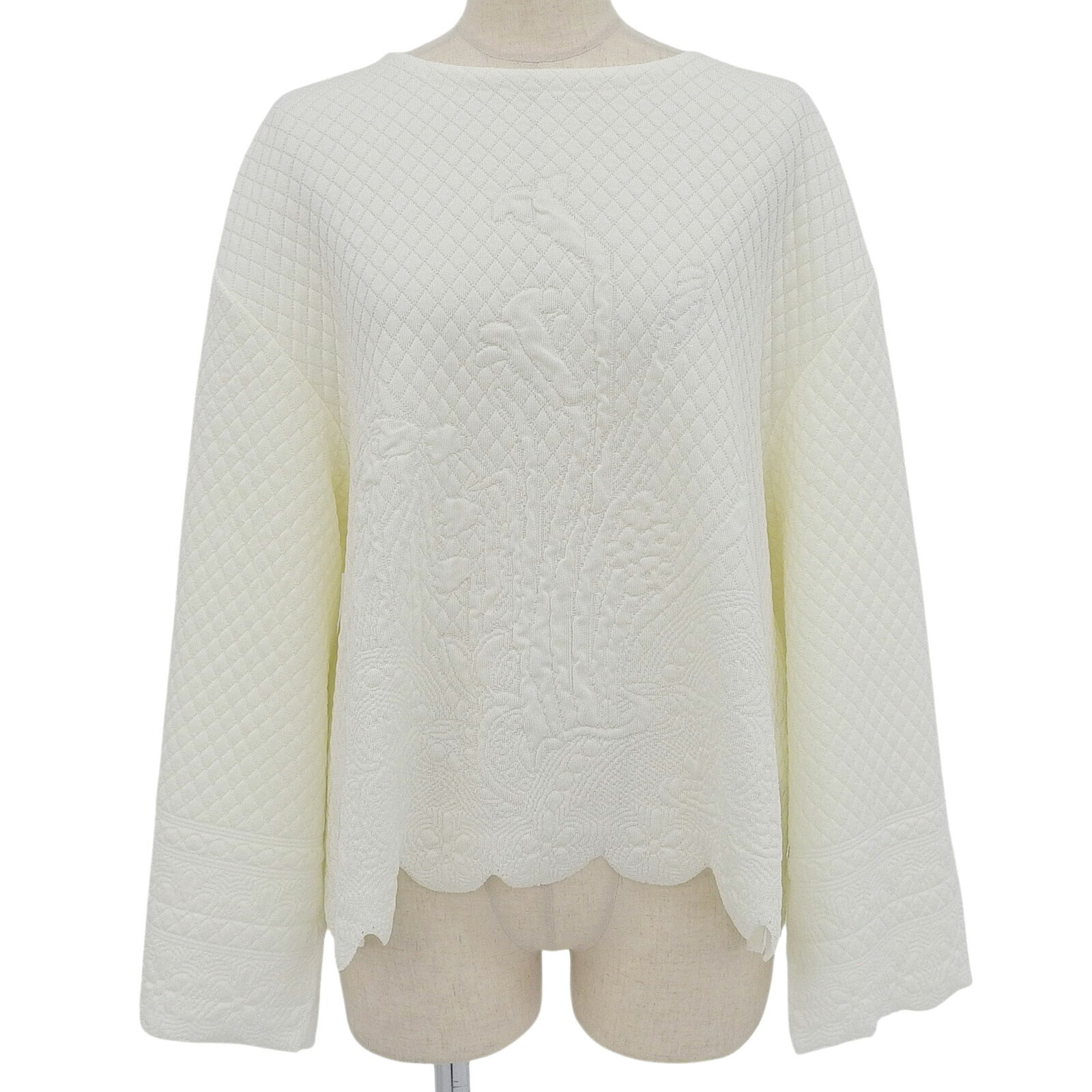 極美品▲MAME KUROGOUCHI マメクロゴウチ MM21SS-KN029 Scallop Cut Knitted Pullover スカロップとり捨てる 編み物 ティーシャツ 白いこと 1 日本製 置き目品 レディース 【中古】
