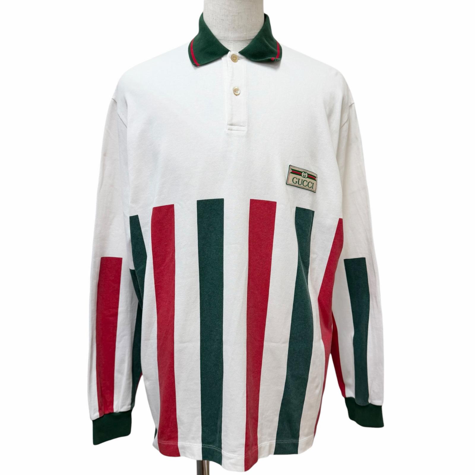 【ドンドン思いかえす】美品□GUCCI グッチ 613851 ウェブストライプ ロング捩り 長袖スポーツシャツ 白いこと L イタリア製 置き目品 メンズ【中古】