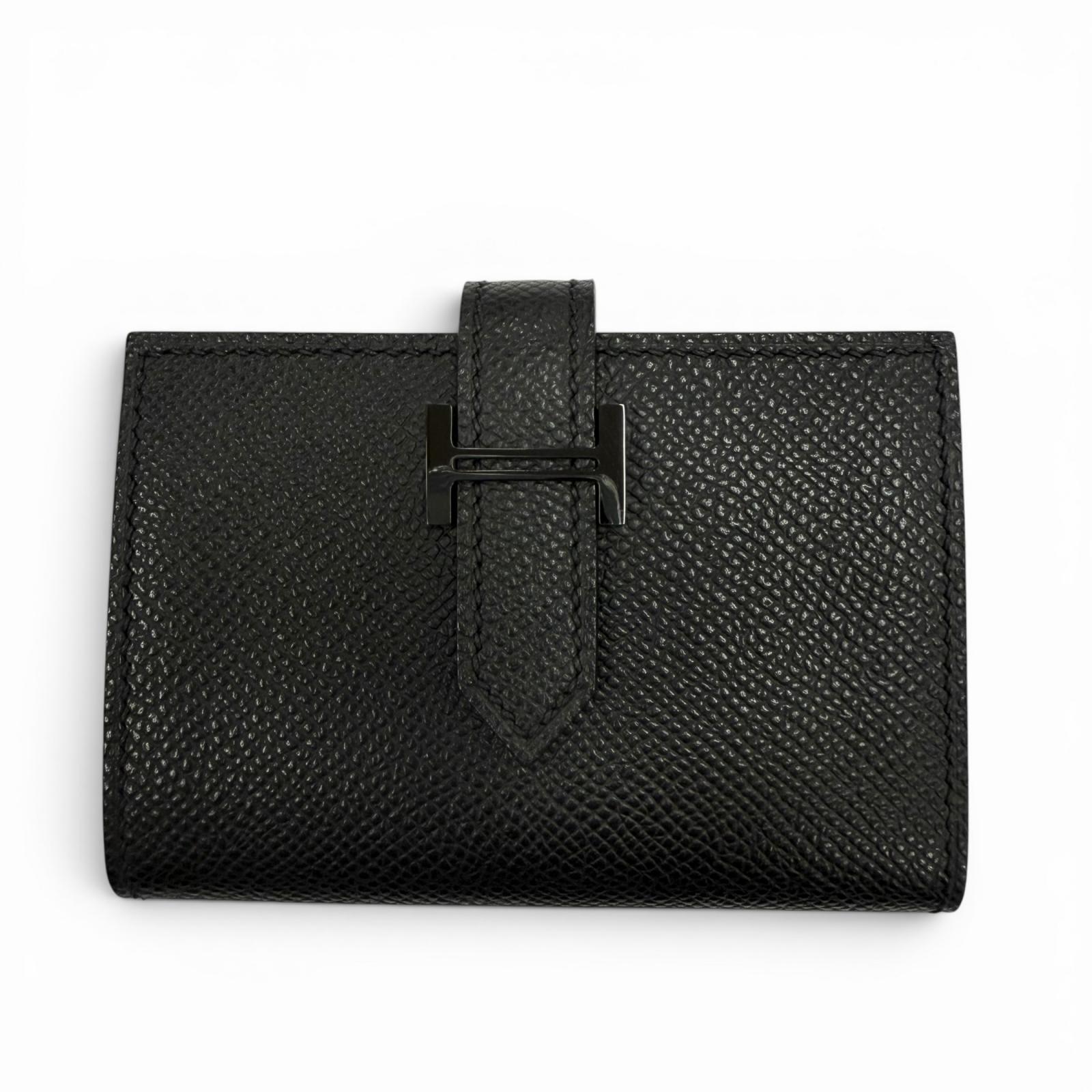 極美品▼HERMES エルメス ベアン ヴォーエプソン なめし革 ソーブラック Hロゴタイプ 白黒 歌留多容れもの 通行手形容れもの 名刺入れ K目じるし フランス共和国製 メンズ 【中古】