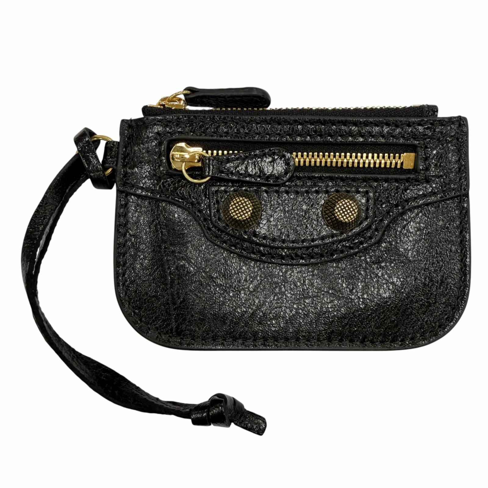 極美品◇BALENCIAGA バレンシアガ 776769 なめし革 コインケース 小入れもの 御釣り入れ 黒いこと ゴールド金具 フランス共和国製 レディース 【中古】