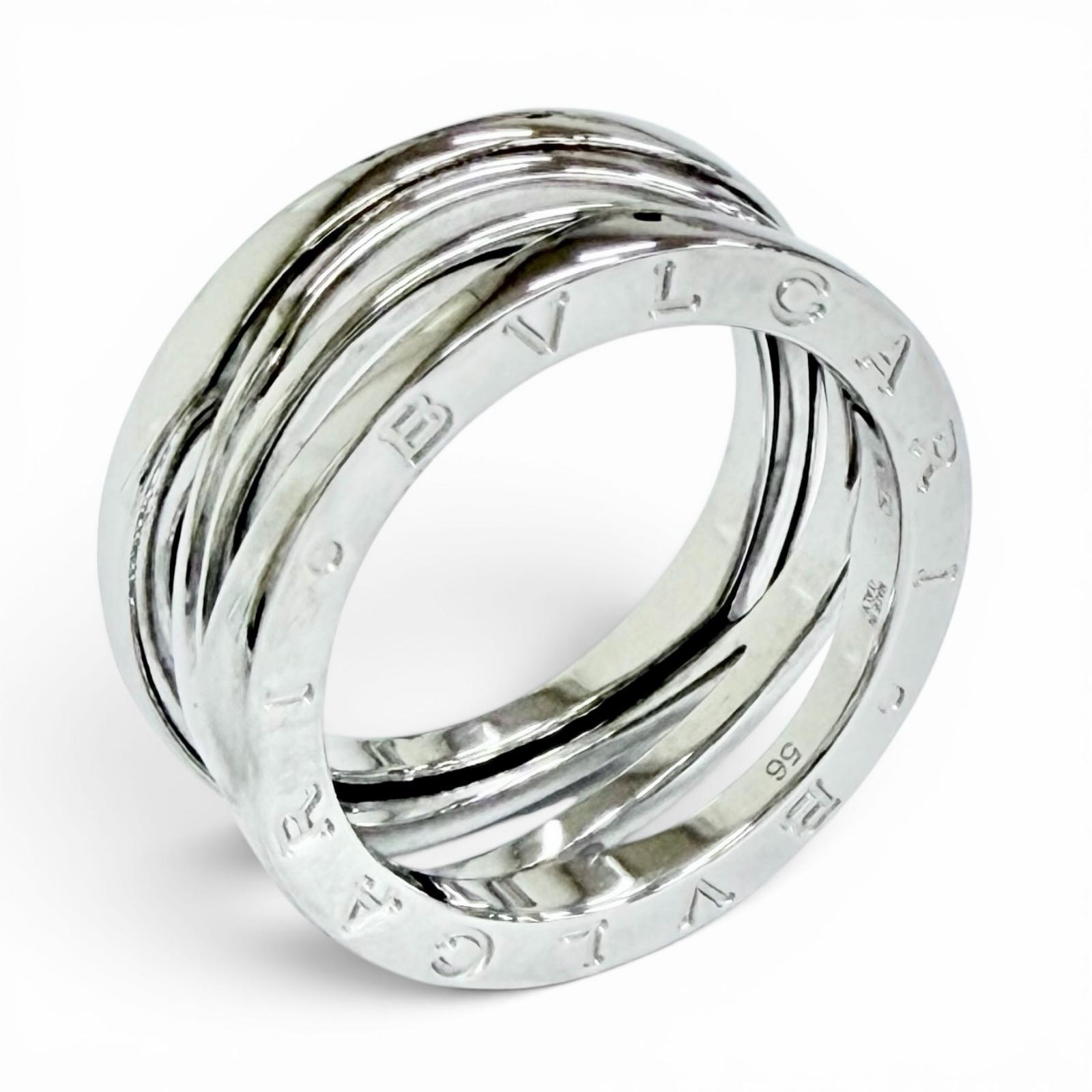 極美品△BVLGARI ブル小峡谷 ビーゼロワン デザインレジェンド 3周波数帯域 輪っか 指環 750 WG 白いことゴールド 56 JP16号 掛け目9.82g メンズ オススメ◎【中古】