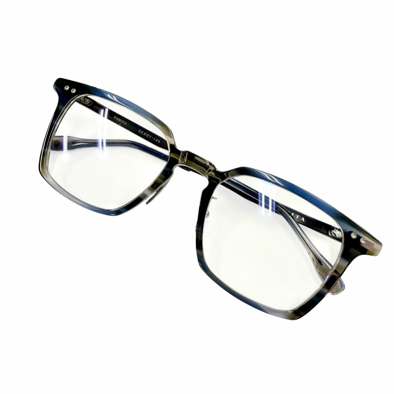 未当て嵌める品▲DITA ディータ DTX468 RAMIDA ウェリントン 眼鏡 メガネ アイウェア せつ然たる青色 黒いこと 52□21 145 示威運動水晶体 日本製 メンズ  【中古】