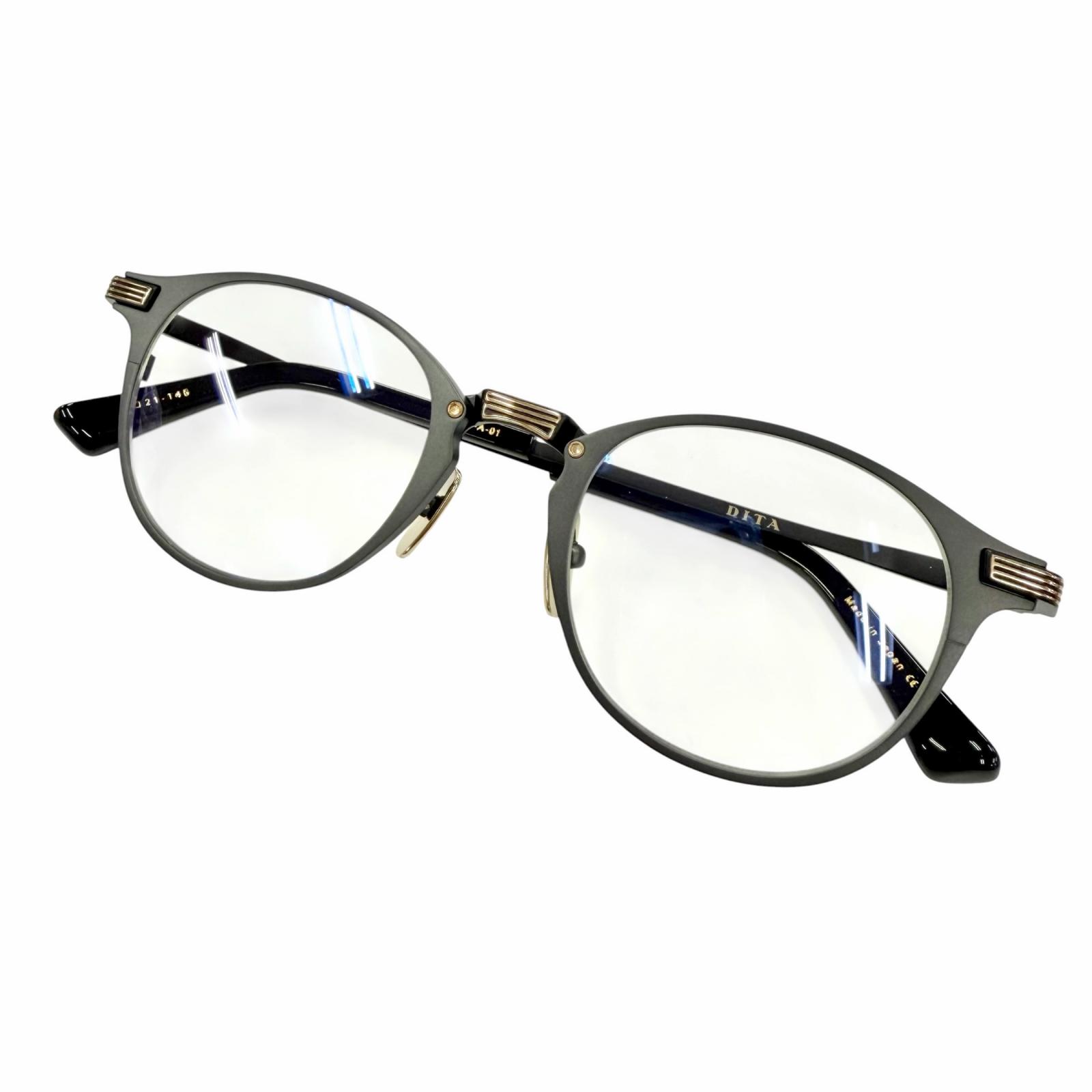 未当て嵌める品▲DITA ディータ DTX166-A RADICON チタン 眼鏡 メガネ アイウェア 黒いこと ゴールド 48□21-145 示威運動水晶体 日本製 メンズ  【中古】