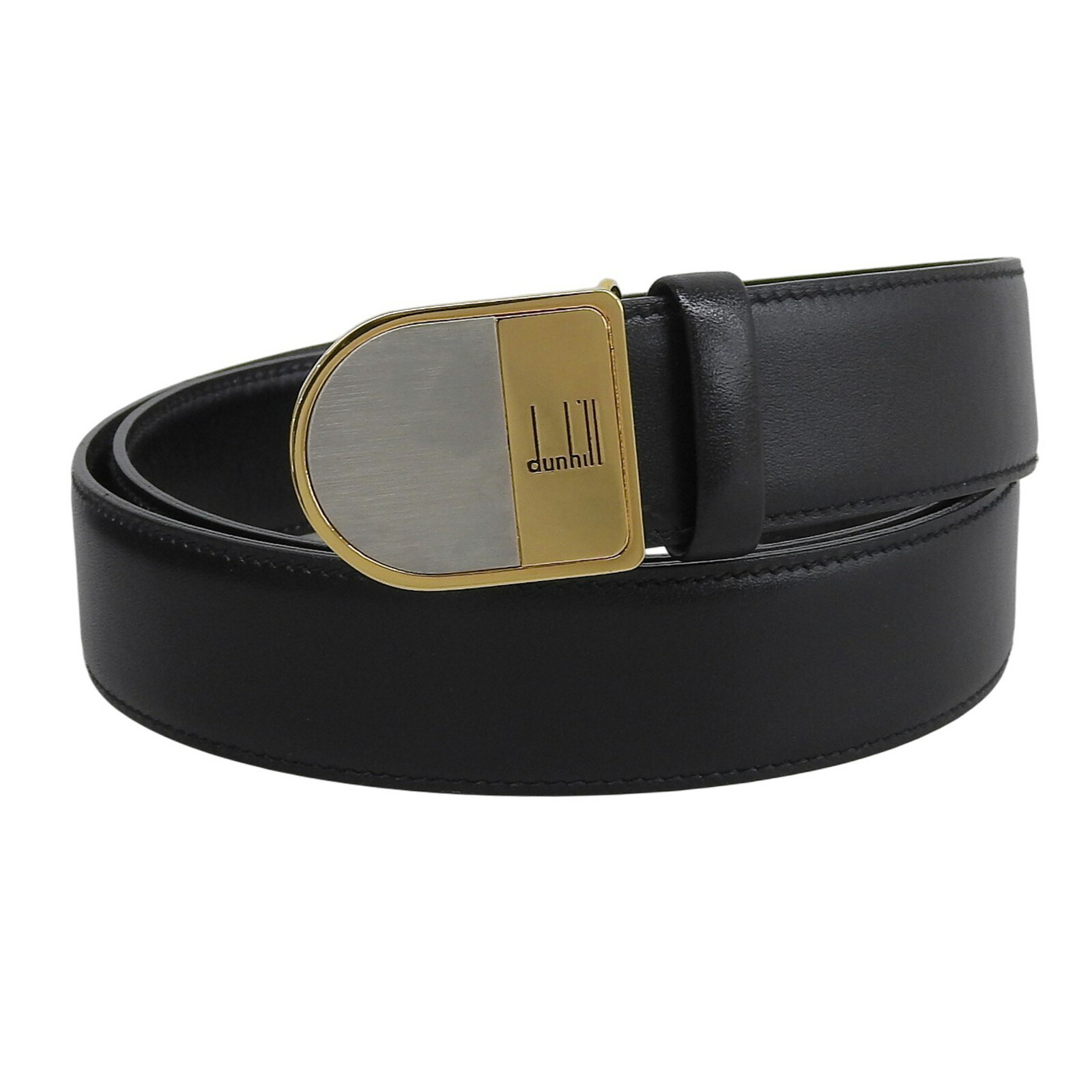 美品▲Dunhill ダン吸血鬼 ロゴタイプ入り口・入口バックル なめし革 三尺帯 黒いこと ゴールド金具 36/90 イタリア製 メンズ 箱付き添い人 【中古】