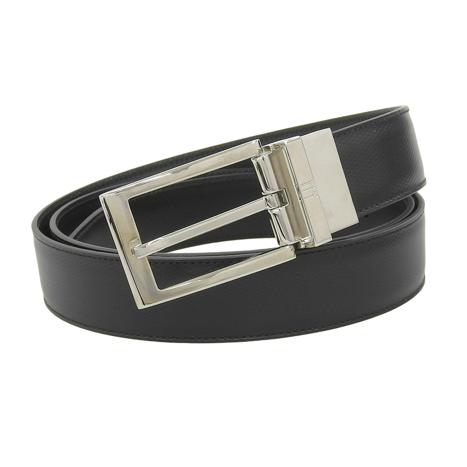 未当て嵌める品▲Dunhill ダン吸血鬼 リヴァーシブル ピンバックル なめし革胴締め 黒いこと  しろがね色金具 42/107 イタリア製 メンズ 箱・保護すること袋付き添い人 【中古】