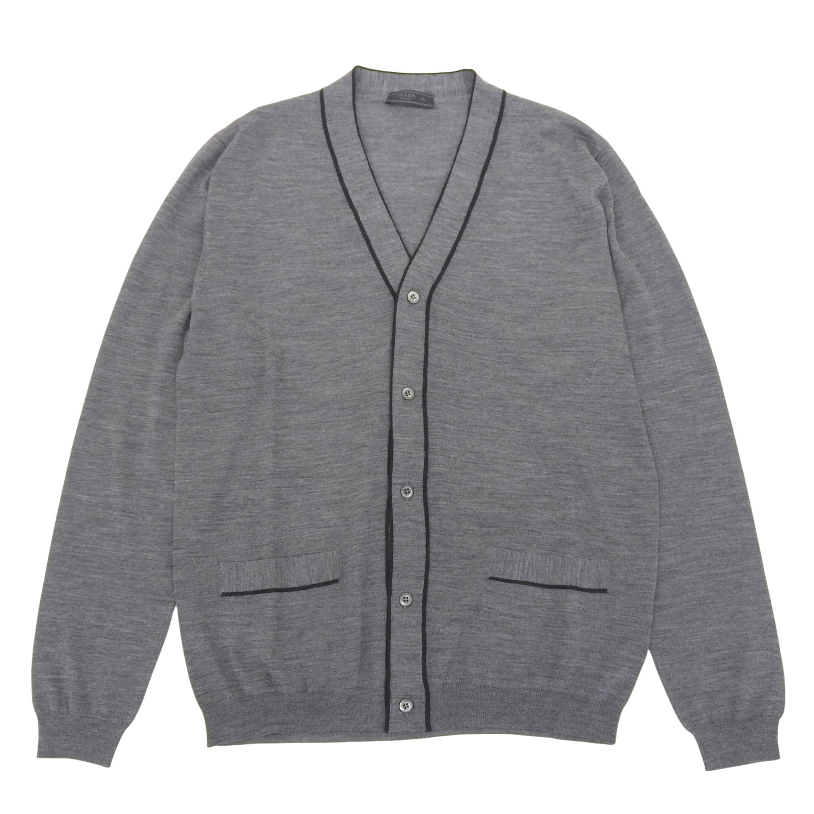 極美品▲PRADA プラダ 2024年製 UMG346 手入らず羊毛100％ ３角形ロゴタイプ ジレー 薄墨色 48 イタリア製 定め事品 メンズ 【中古】