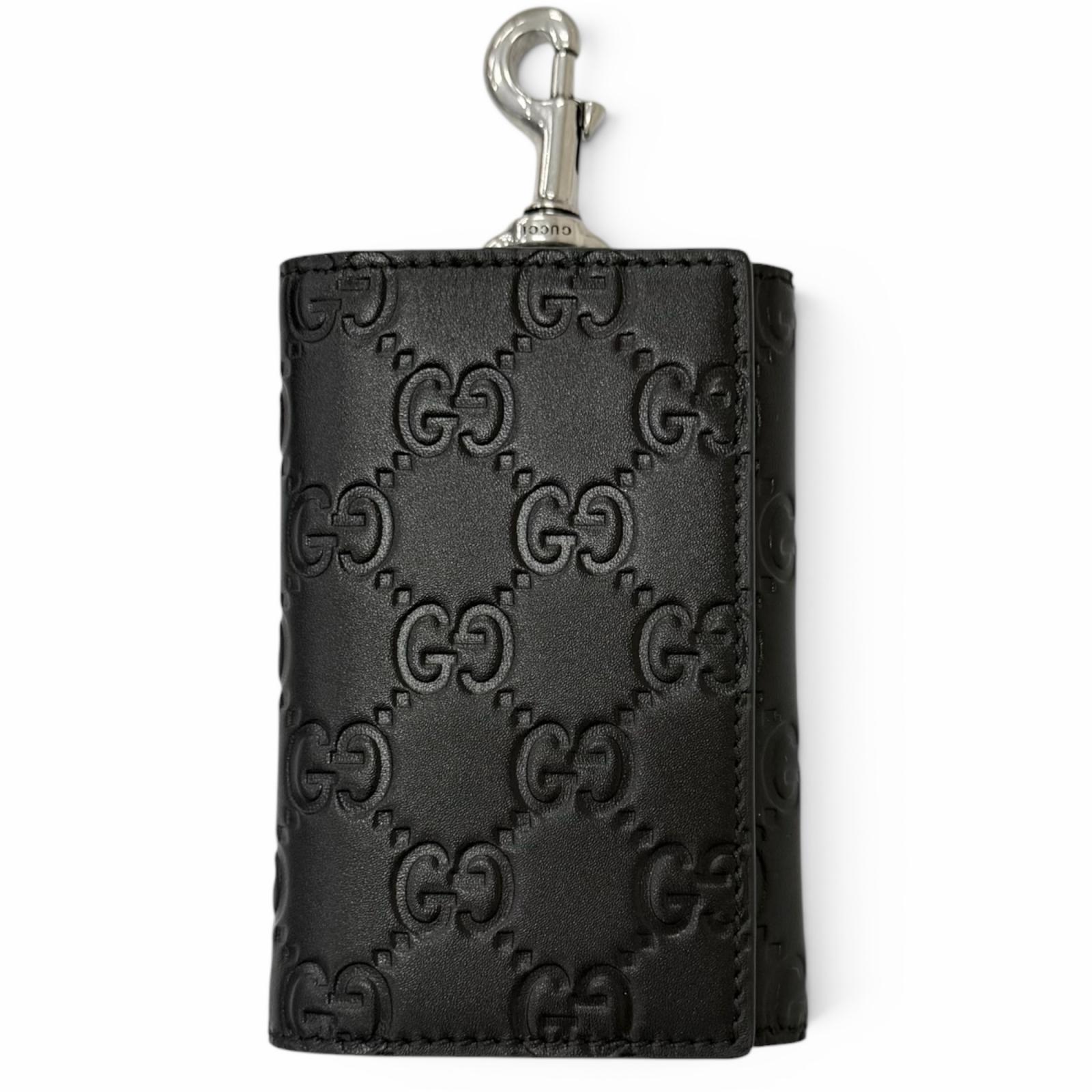 極美品□GUCCI グッチ 850212 GG象徴 なめし革 三つ折り 付け届け品 足懸かり入れもの 足懸かり車寄せ 黒いこと イタリア製 メンズ 箱・保護すること袋付き添い人 【中古】
