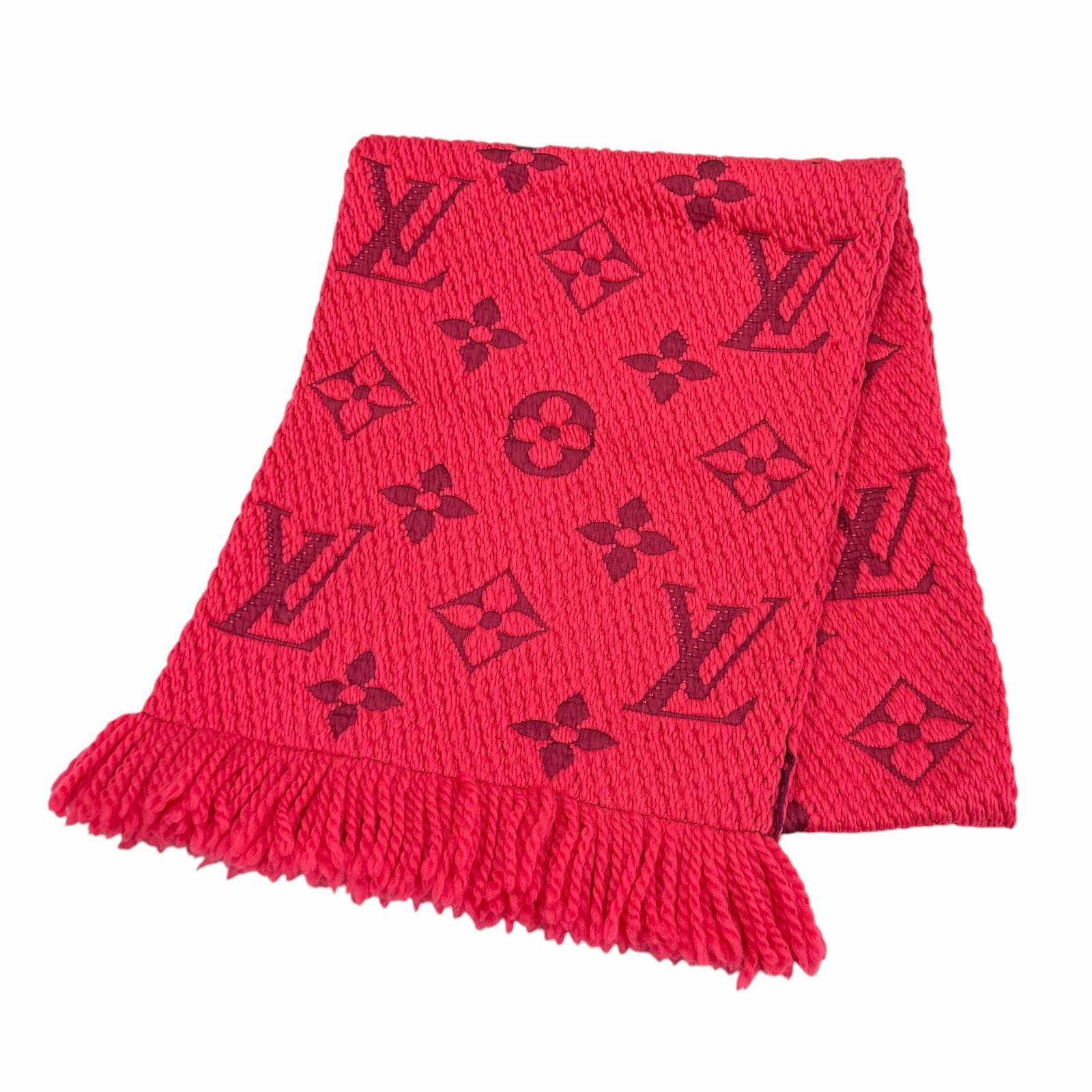 美品★LOUIS VUITTON ルイヴィトン M78769 エシャルプ ロゴタイプ気違い 羊毛 地絹混 フューシャピンク フリンジ付 えり巻き イタリア製 定め事品 レディース 【中古】