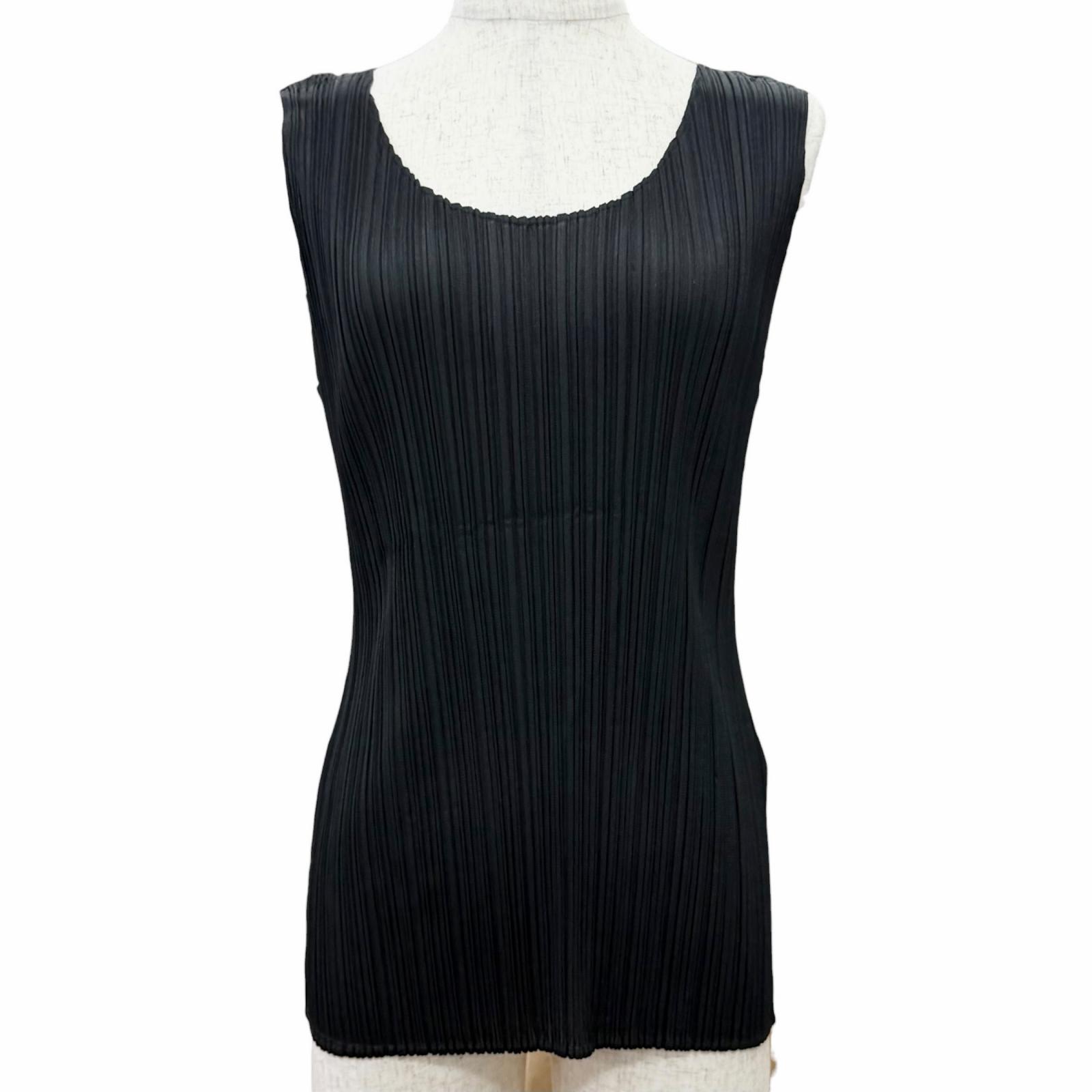 極美品△PLEATS PLEASE 筋目プリーズ イッセイミヤケ PP04-JK600 ノースリーブ トップス カットソー 貯蔵タンクいの一番 黒いこと 3 日本製 置き目品 レディース 【中古】