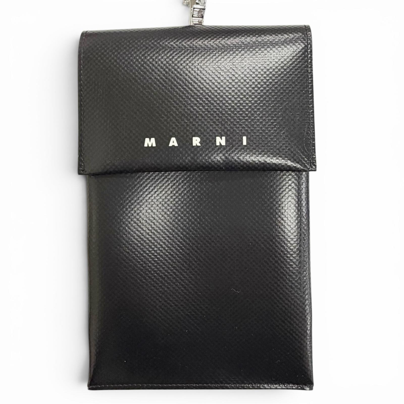 極美品△MARNI マルニ TEMI0004A1 ポリエステル スマホショルダーポーチ 電話機御徒面子 ポシェット ショルダーバッグ 黒いこと イタリア製 レディース メンズ 箱・保護すること袋付き添い人 【中古】