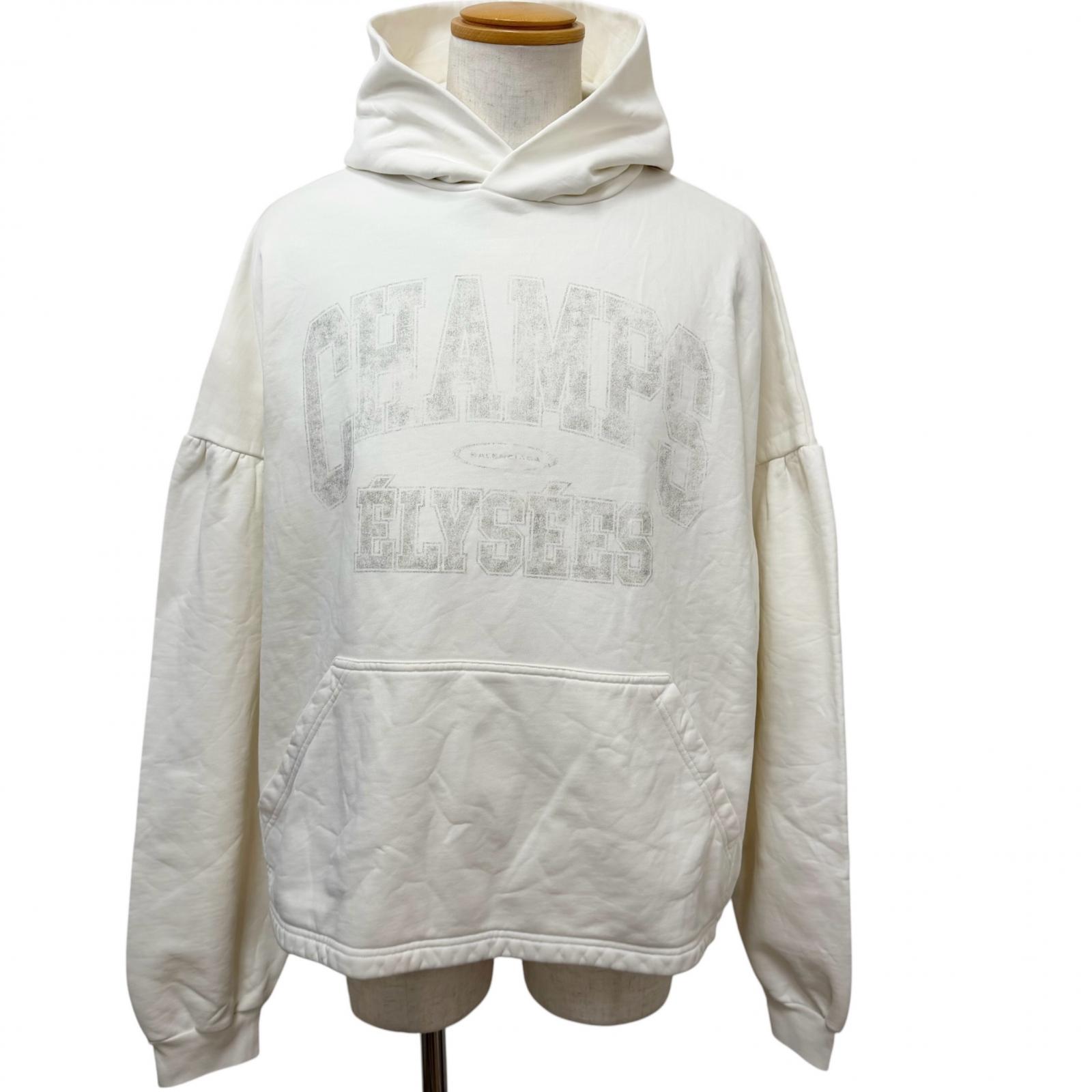 未当て嵌める品□BALENCIAGA バレンシアガ 2024年製 818433 Champs elysees ロゴタイプ刷り上げる ティーシャツ スウェットパーカー フーディー 象牙色 3 定め事品 メンズ 【中古】