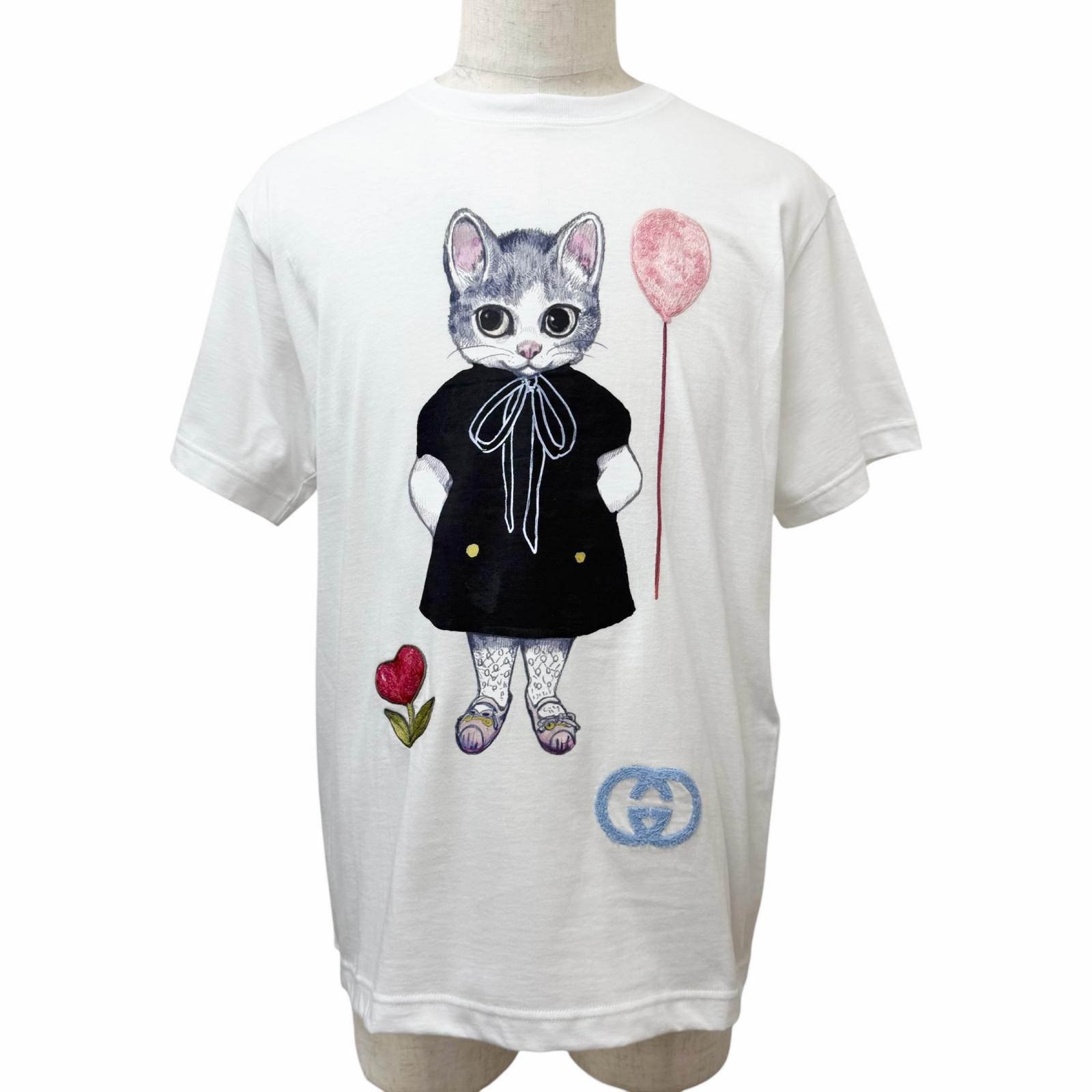 未当て嵌める品□GUCCI グッチ 26SS 837959 ヒグチユウコ 洋弓 GGロゴタイプ刺しゅう カットソー 日本制限事項 半袖Ｔシャツ 白いこと S イタリア製 置き目品 メンズ 【中古】