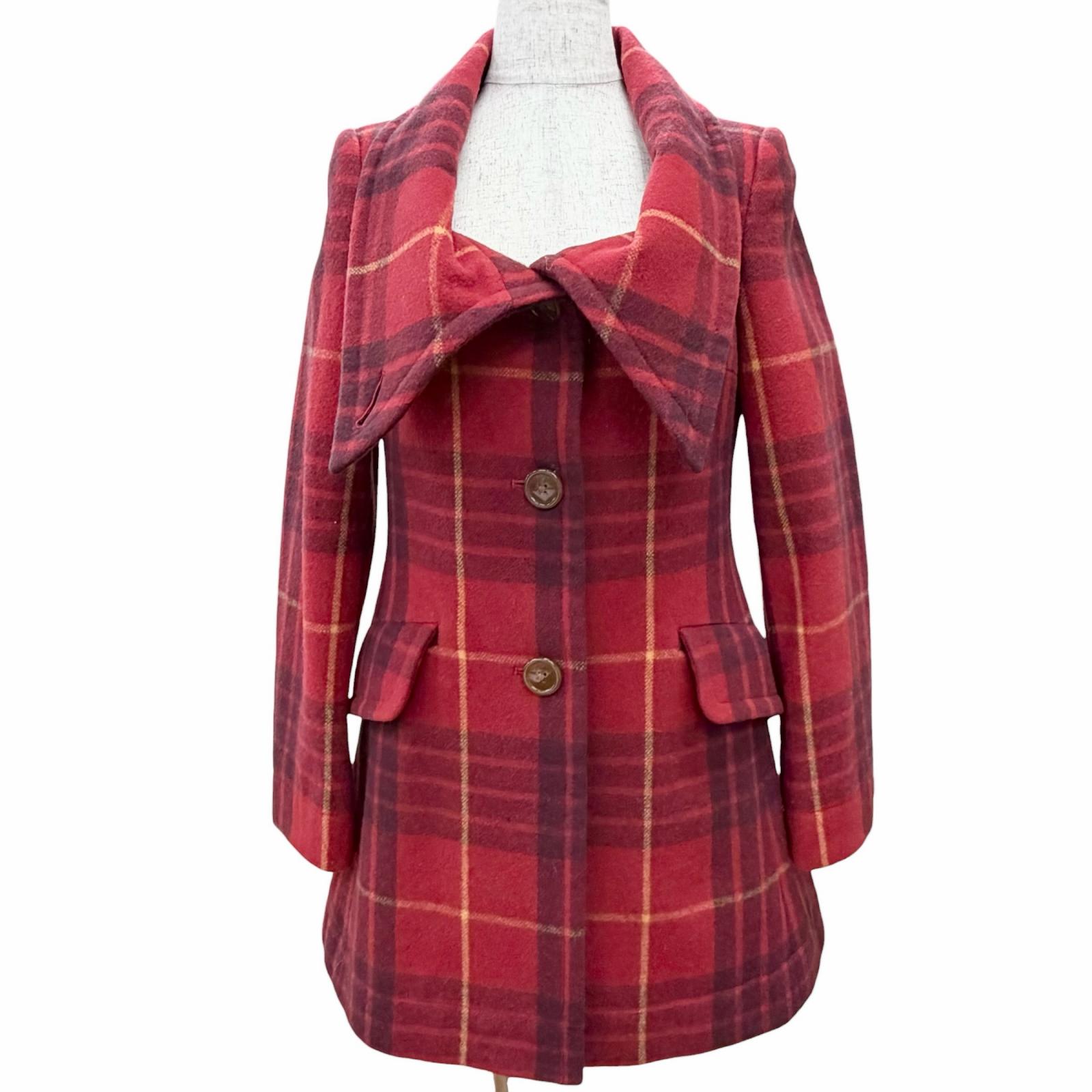美品△Vivienne Westwood Red Label ヴィヴィアンウエストウッド 赤いこと付け札 オーブボタン 読み合わせる柄 魔法つかい厚地の外套 羊毛 MIDI厚地の外套 赤いこと系 2 日本製 置き目品 レディース 【中古】