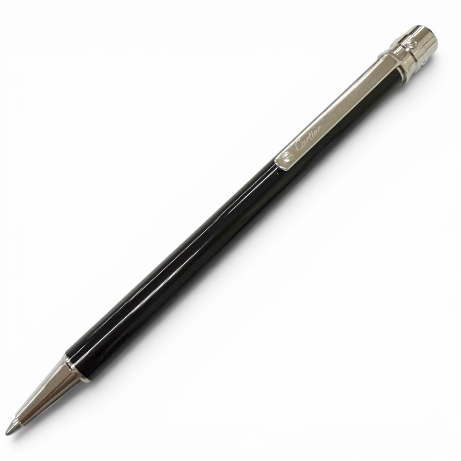 極美品□Cartier カルティエ 漆 サントス ドゥ カルティエ 捩じり式 ボールペン 黒いこと しろがね色 フランス共和国製 メンズ 書きあらわす突きとめる済み  【中古】