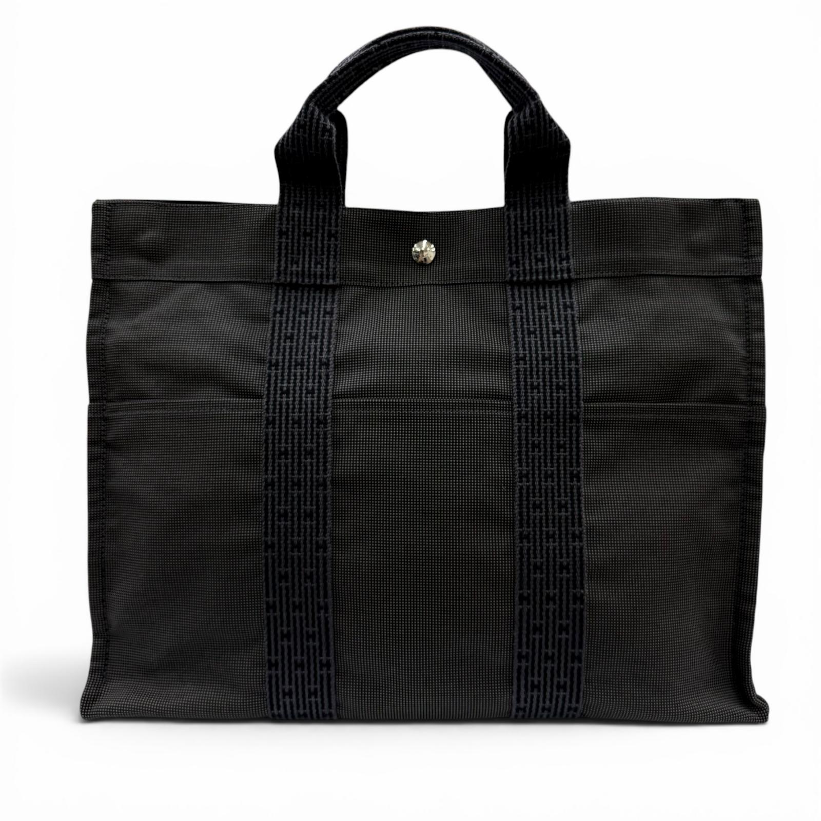 極美品◇HERMES エルメス 叫びごえ生産ライン MM しろがね色金具 Hロゴタイプ セリエボタン 帆布 お手々 トートバッグ 薄墨色 フランス共和国製 レディース 【中古】